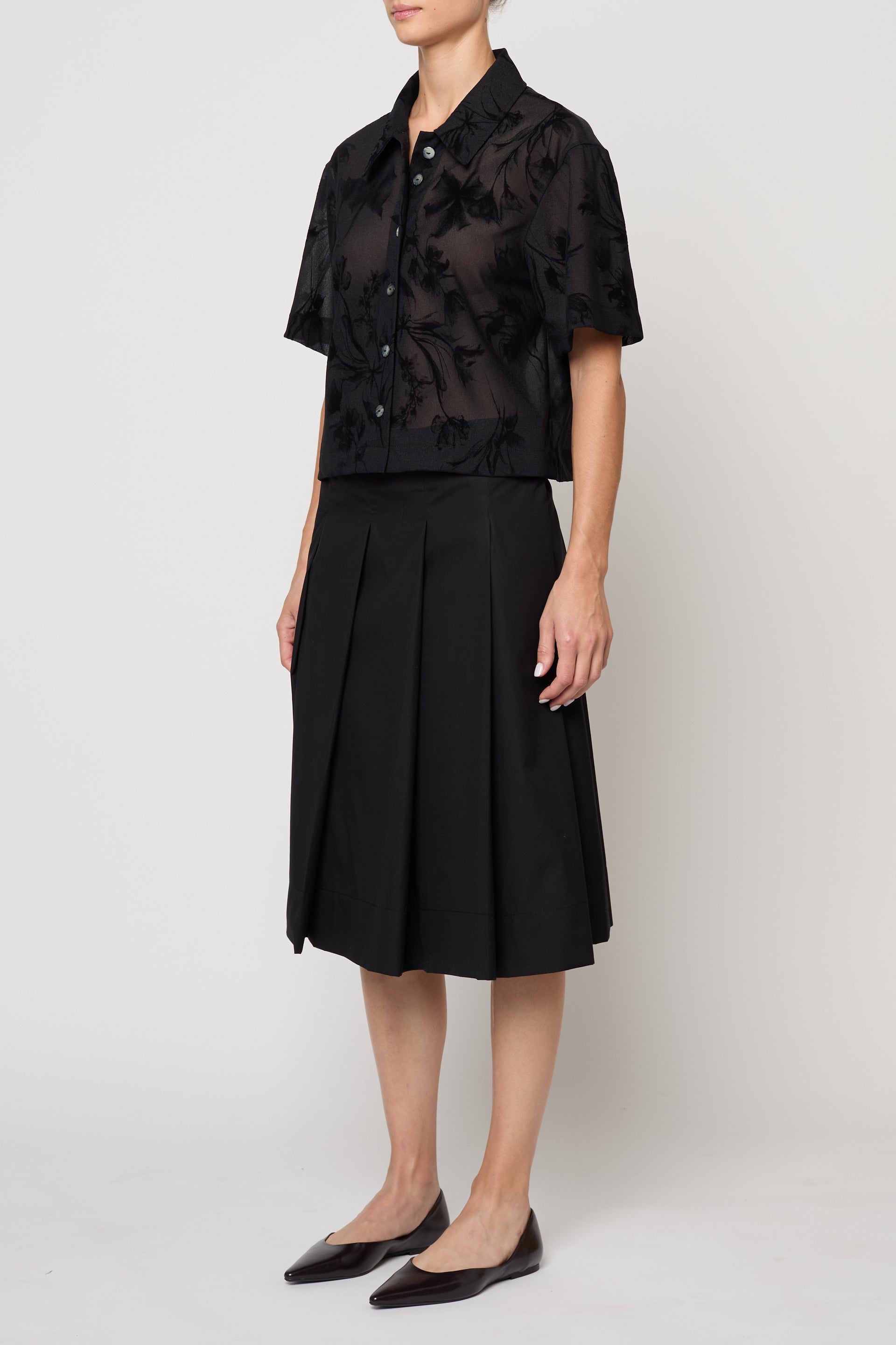 Pleat Skirt in Pima Cotton Poplin