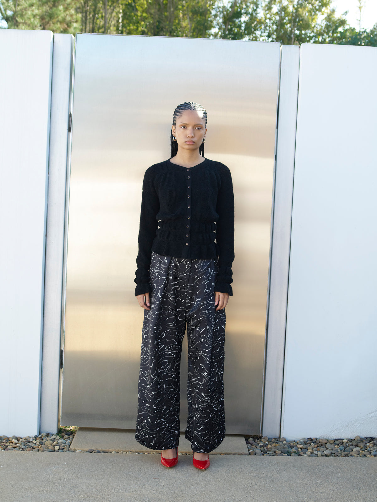 Asymmetrical Wide Trouser in Hammered Satin