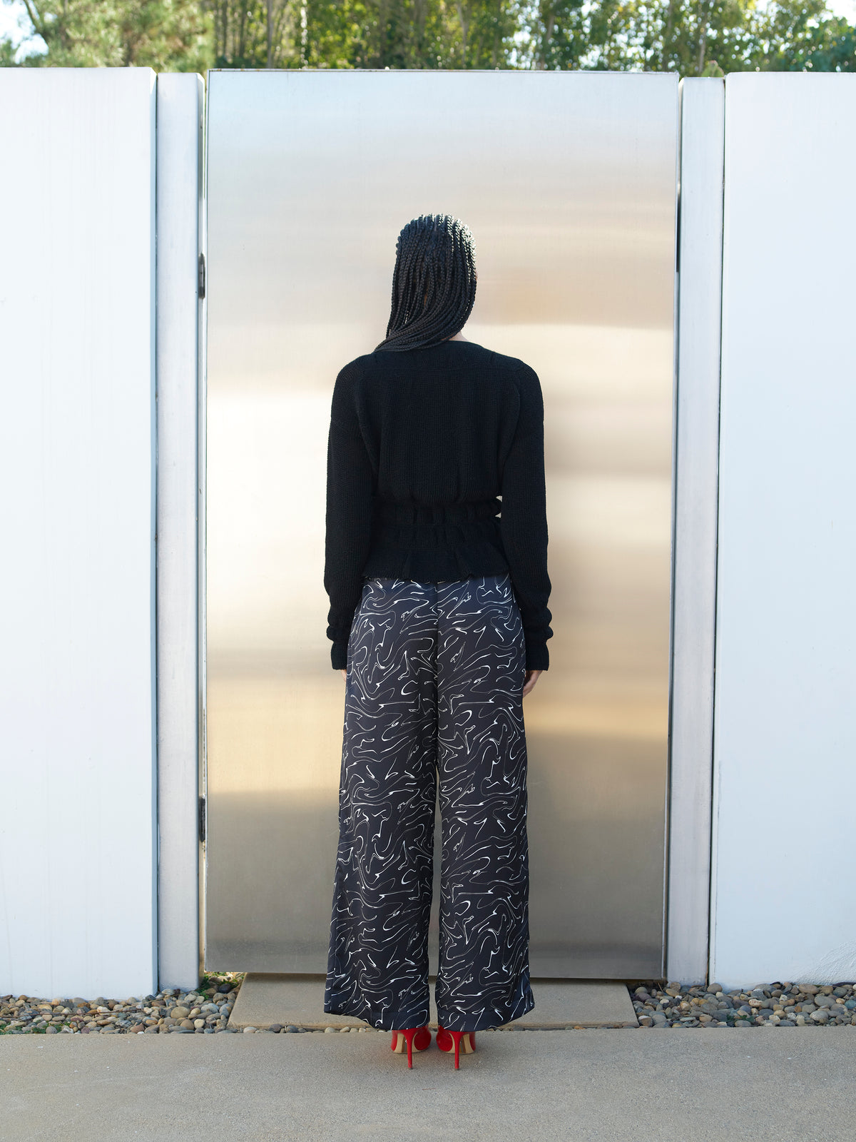 Asymmetrical Wide Trouser in Hammered Satin
