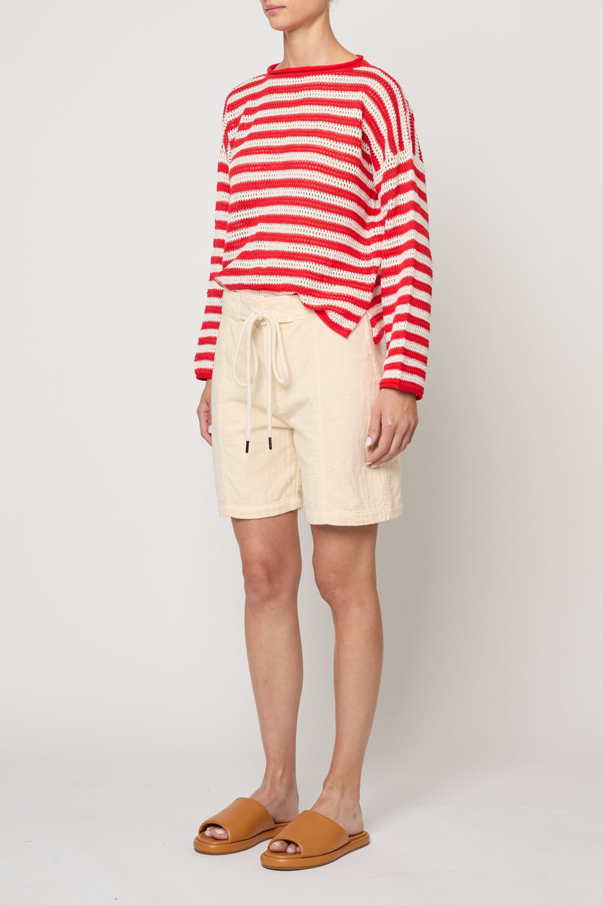Leilani Sweater in Openwork Knit - Red & White