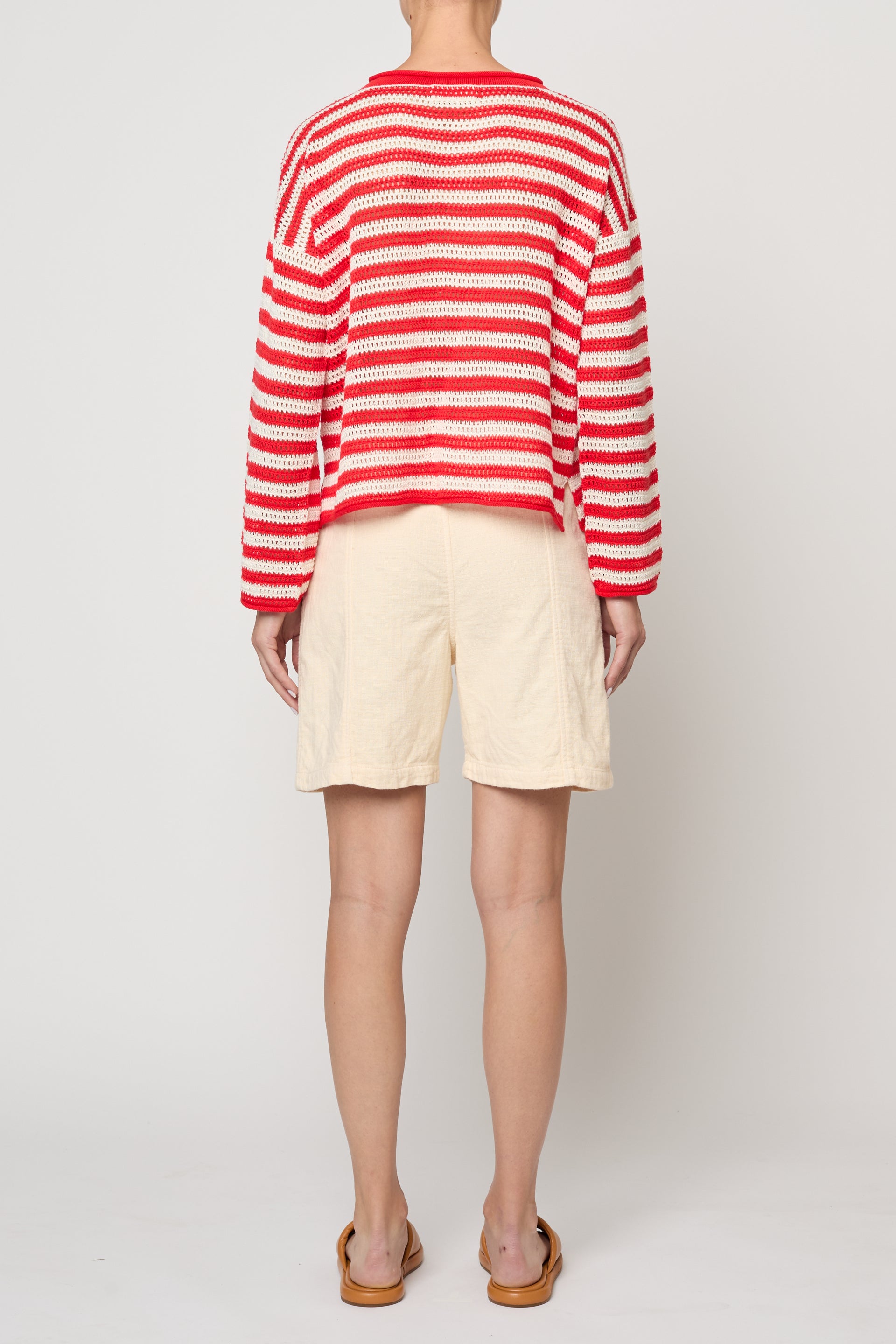 Leilani Sweater in Openwork Knit - Red & White