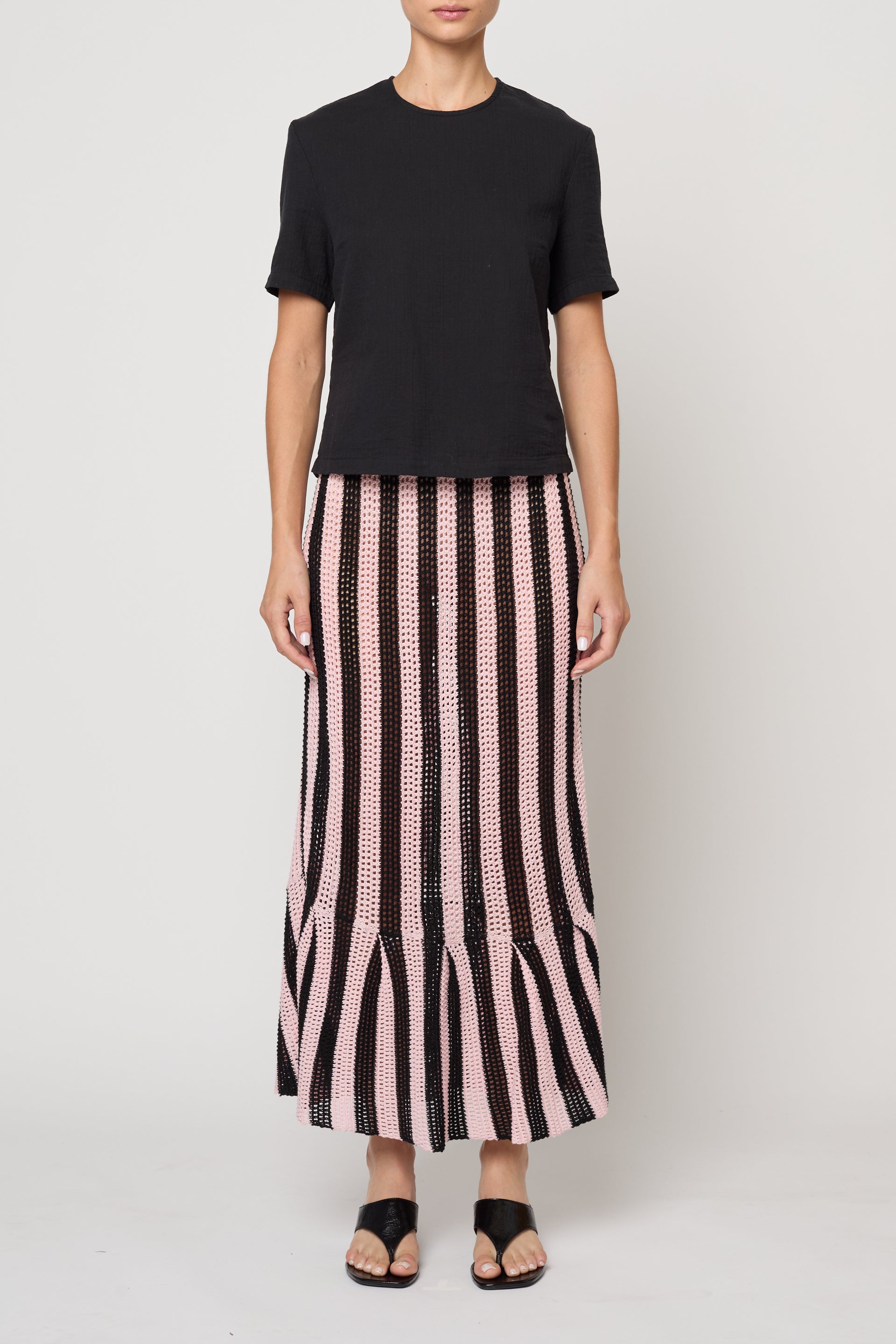 Frida Skirt in Openwork Knit - Black & Powder Pink