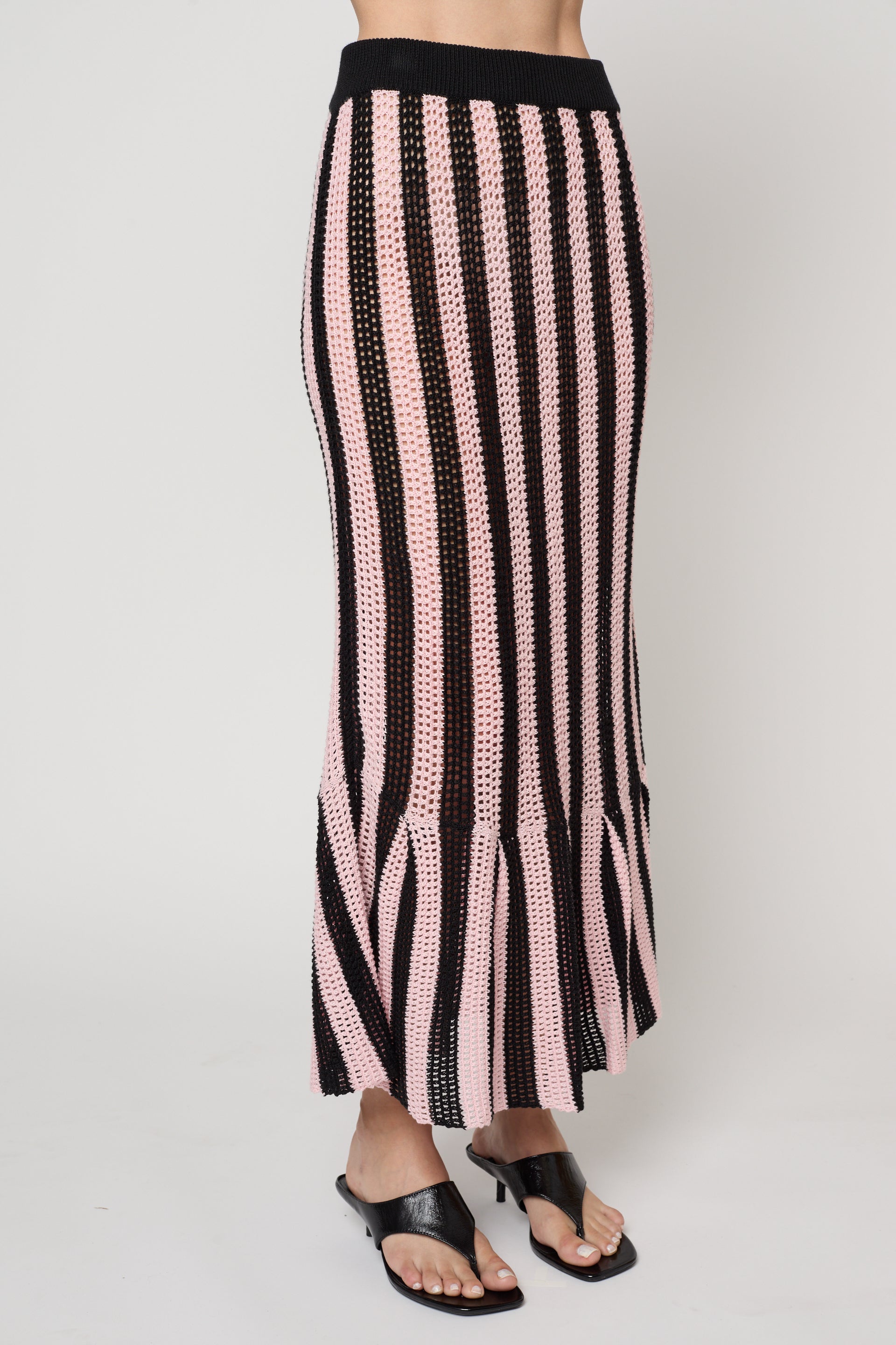 Frida Skirt in Openwork Knit - Black & Powder Pink