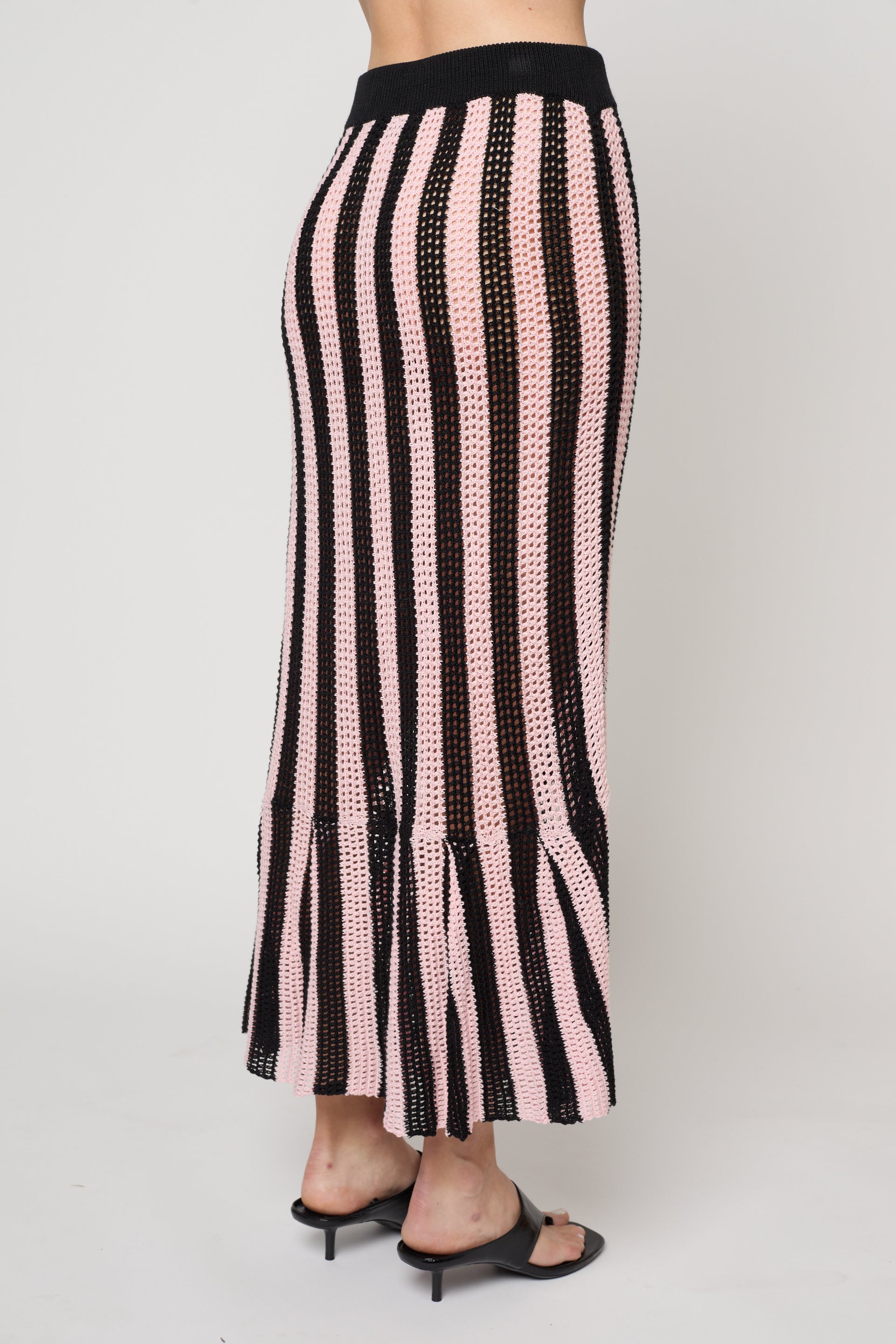 Frida Skirt in Openwork Knit - Black & Powder Pink