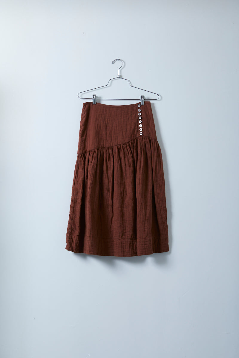 Cecilia Skirt in Crinkled Cotton Gauze - Brick