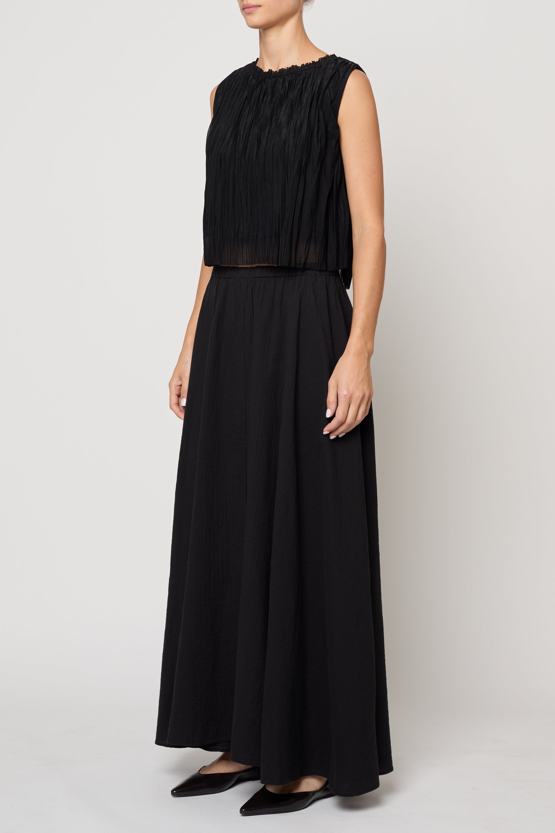 Pull On Skirt in Crinkled Cotton Gauze
