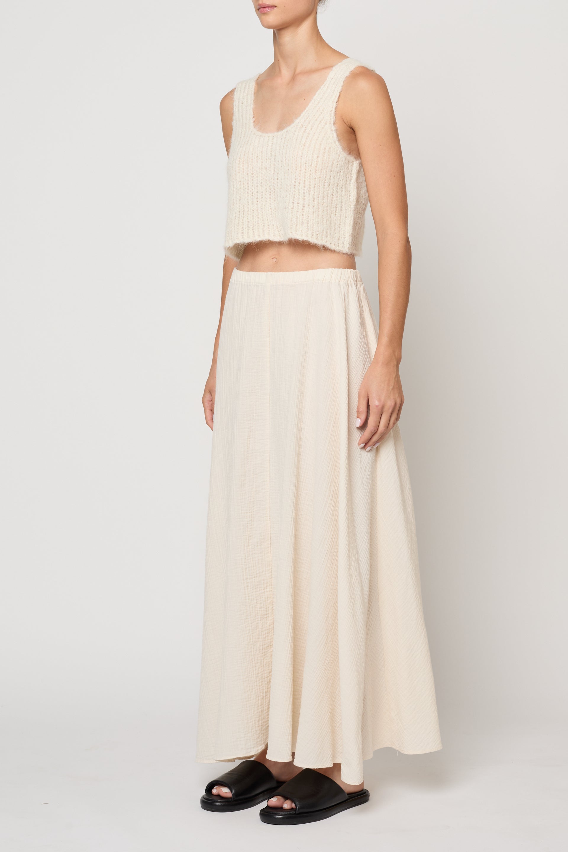 Pull On Skirt in Crinkled Cotton Gauze