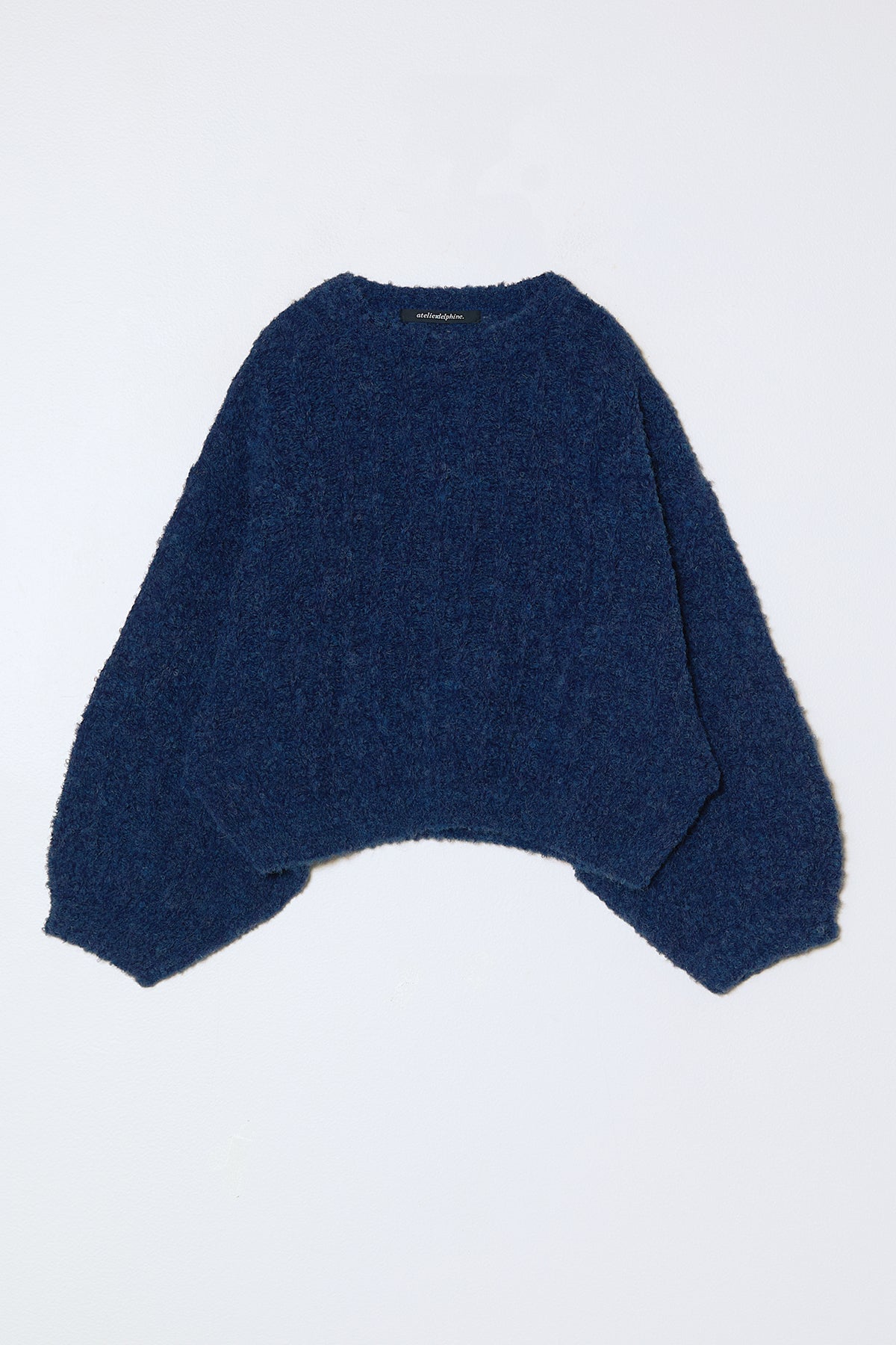 Plush Airy Balloon Sleeve Sweater in Bouclé Alpaca - Indigo