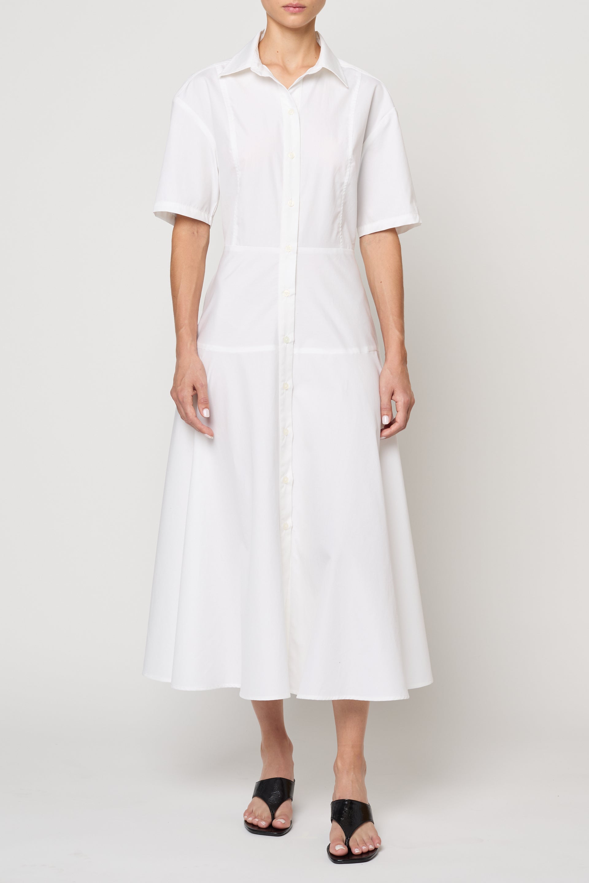 Paneled Shirt Dress in Pima Cotton Poplin