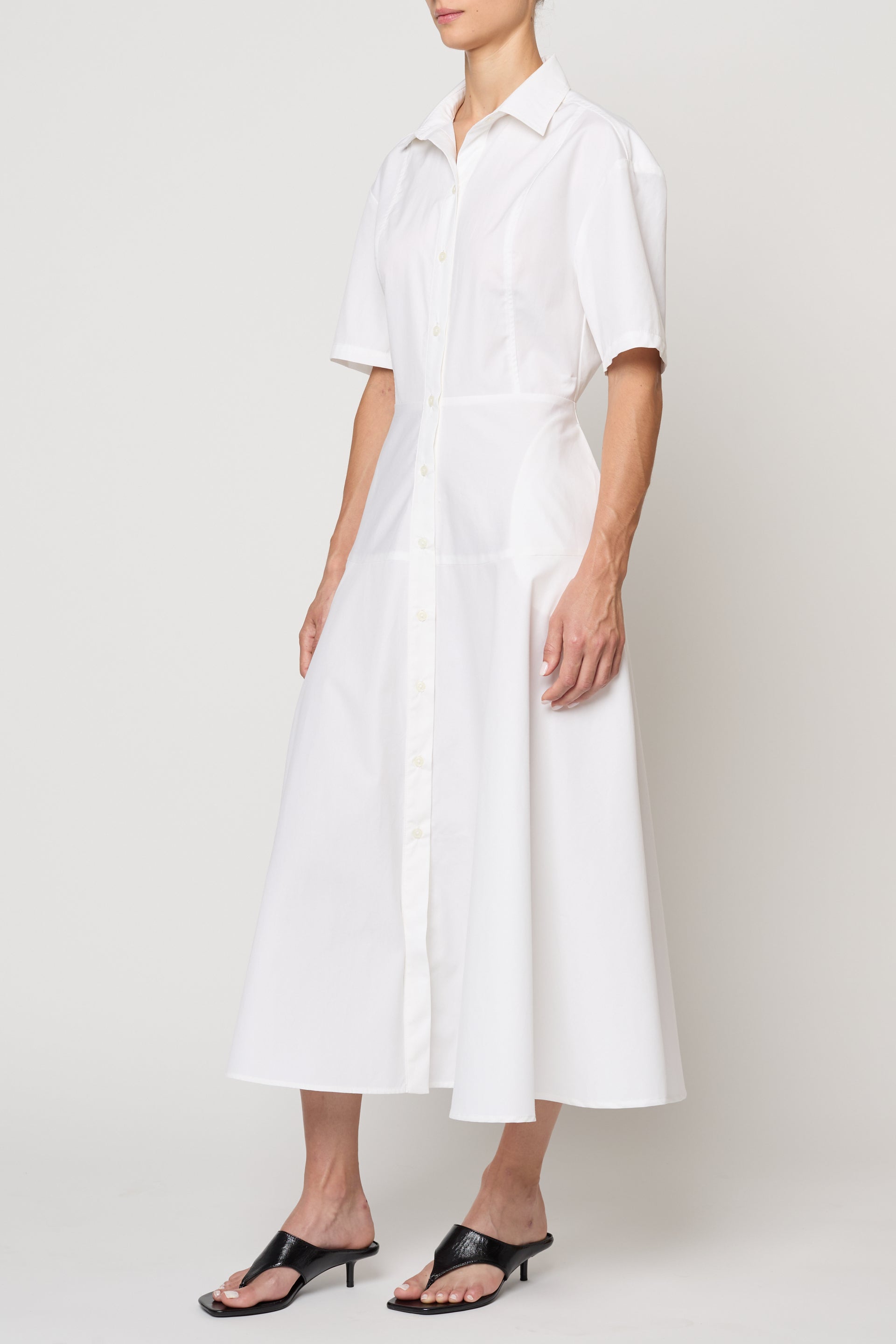 Paneled Shirt Dress in Pima Cotton Poplin