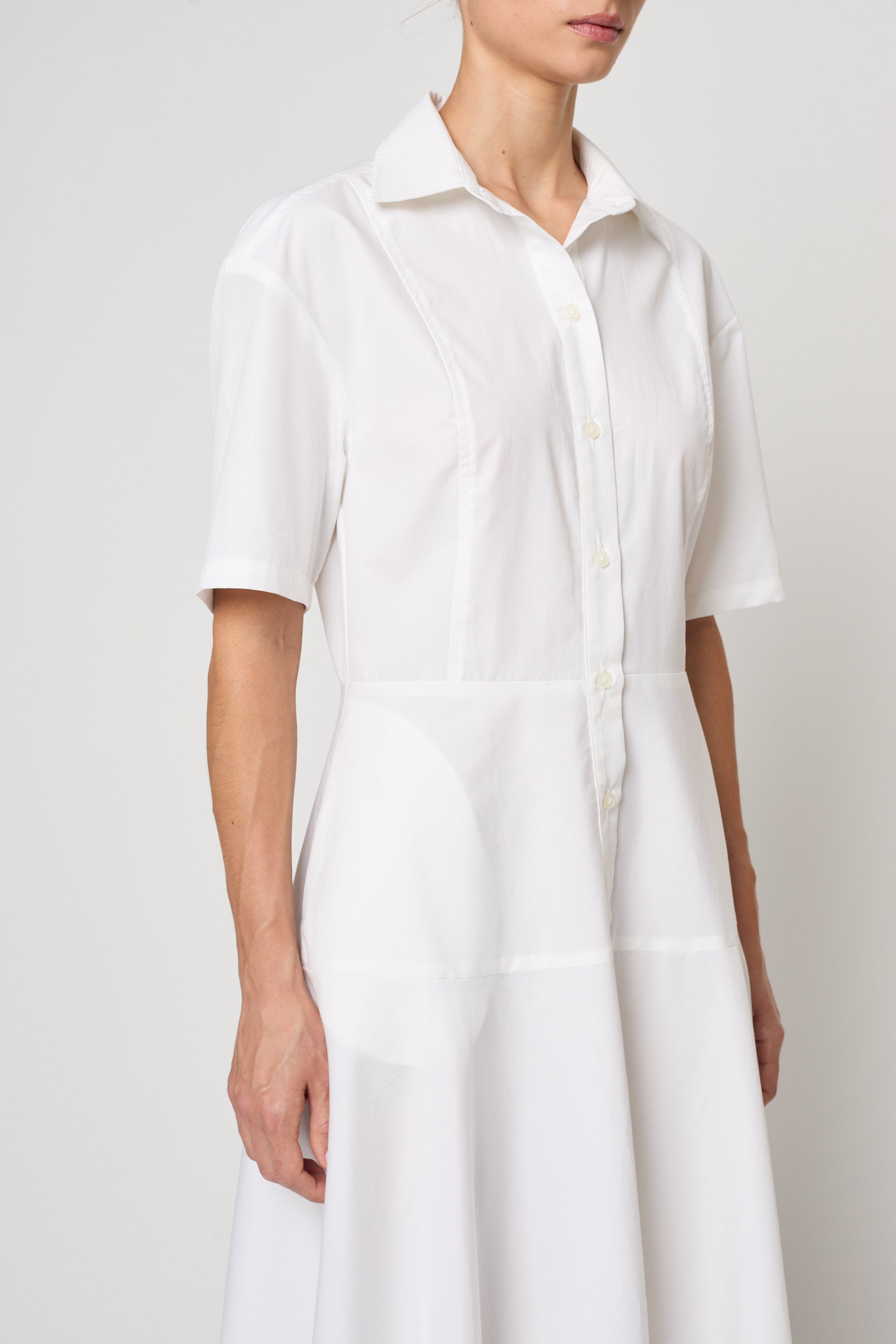 Paneled Shirt Dress in Pima Cotton Poplin