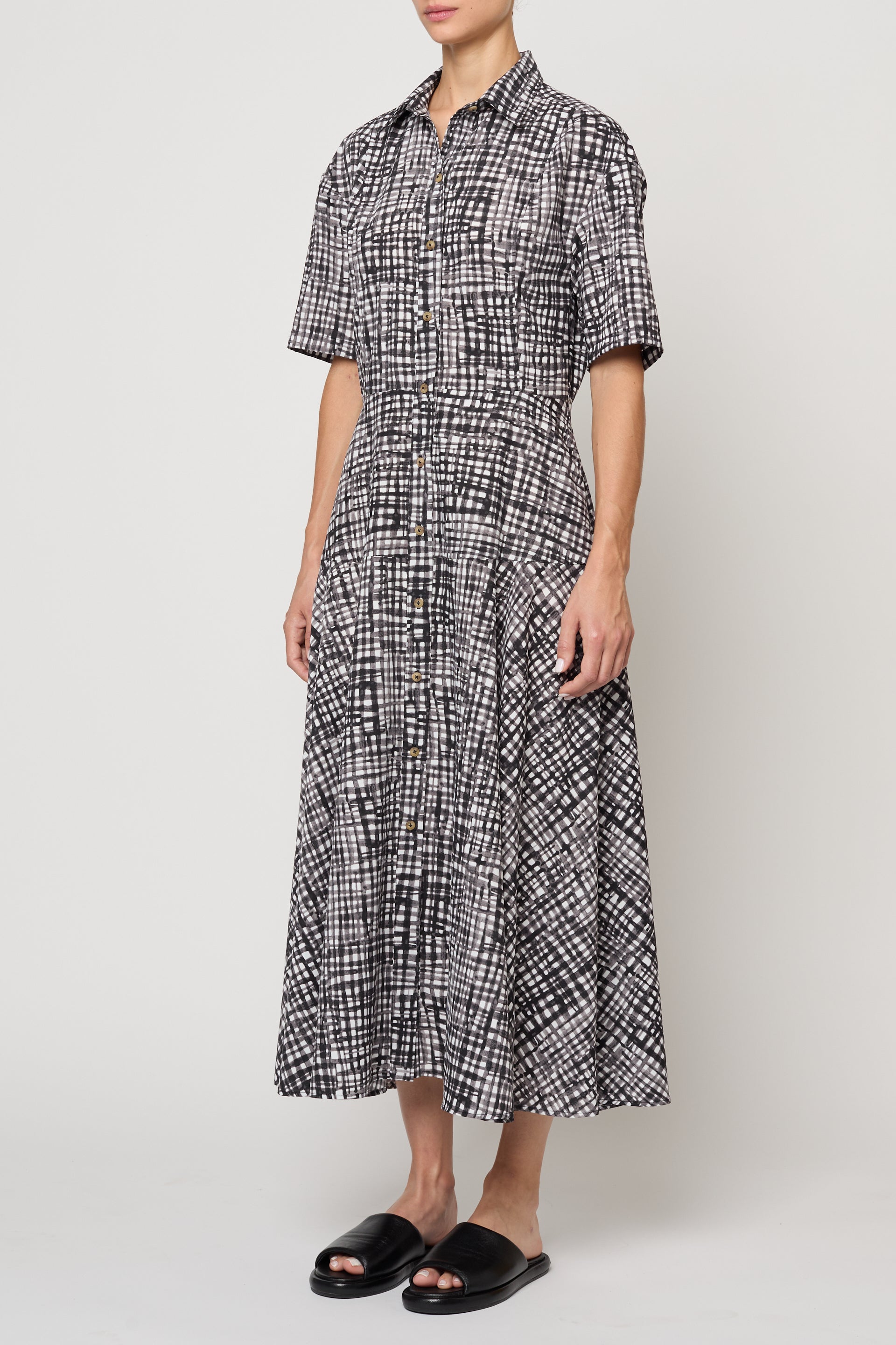 Paneled Shirt Dress in Watercolor Gingham