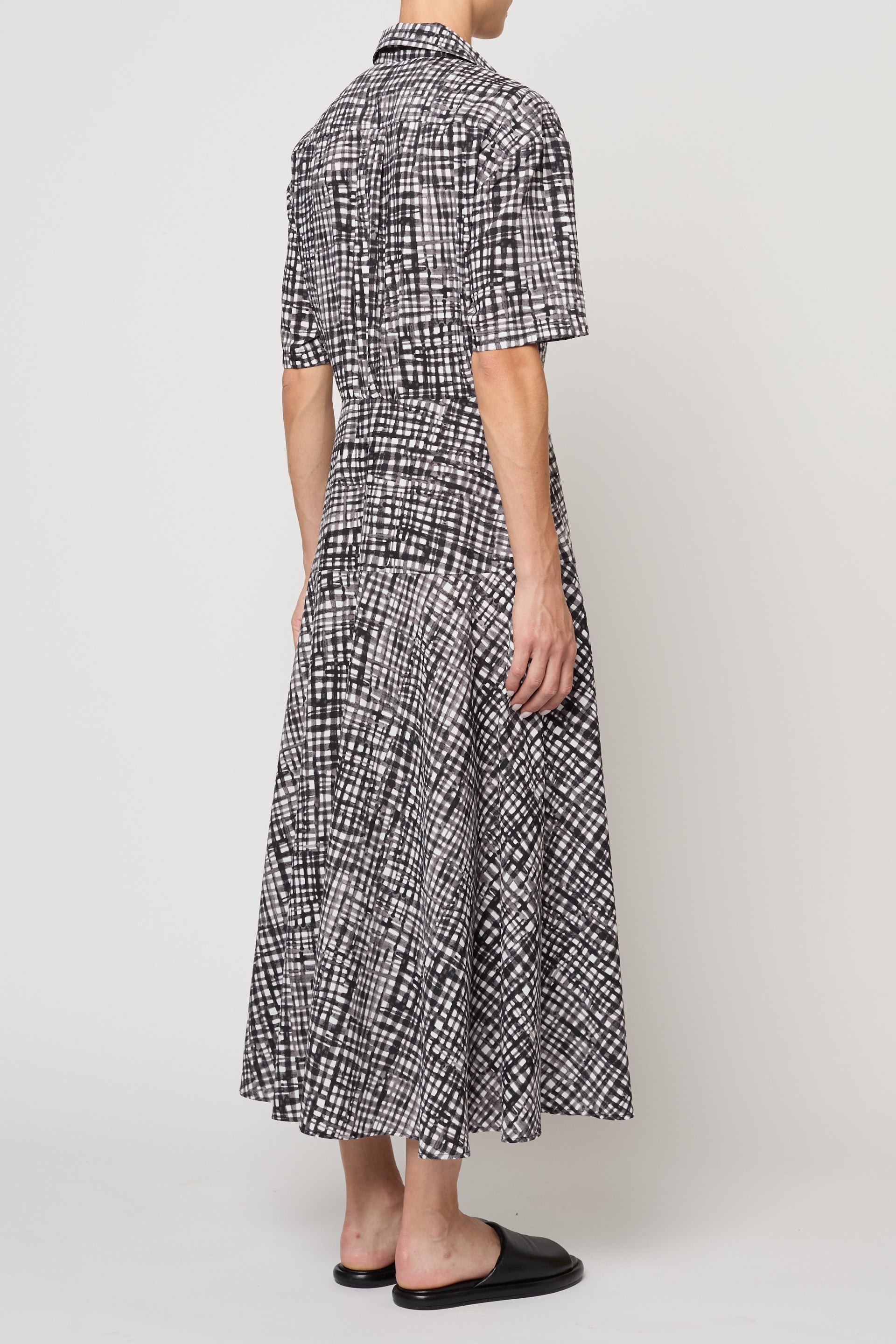 Paneled Shirt Dress in Watercolor Gingham