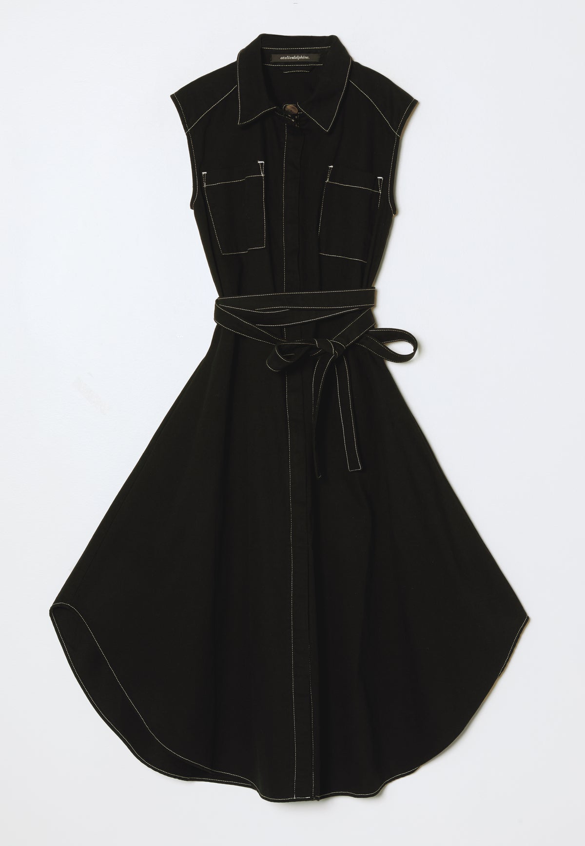 Rana Sleeveless Dress in Twill - Black