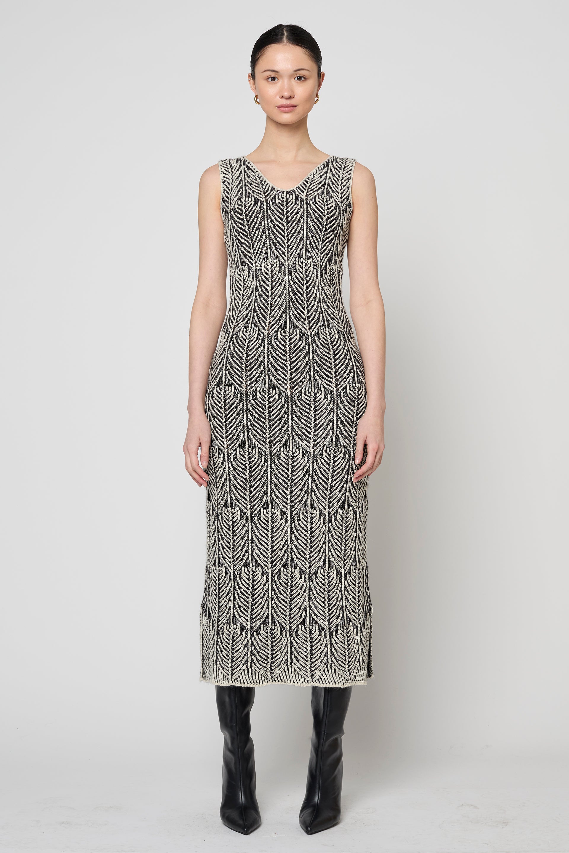 Despina Dress in Black Pearl Stitching