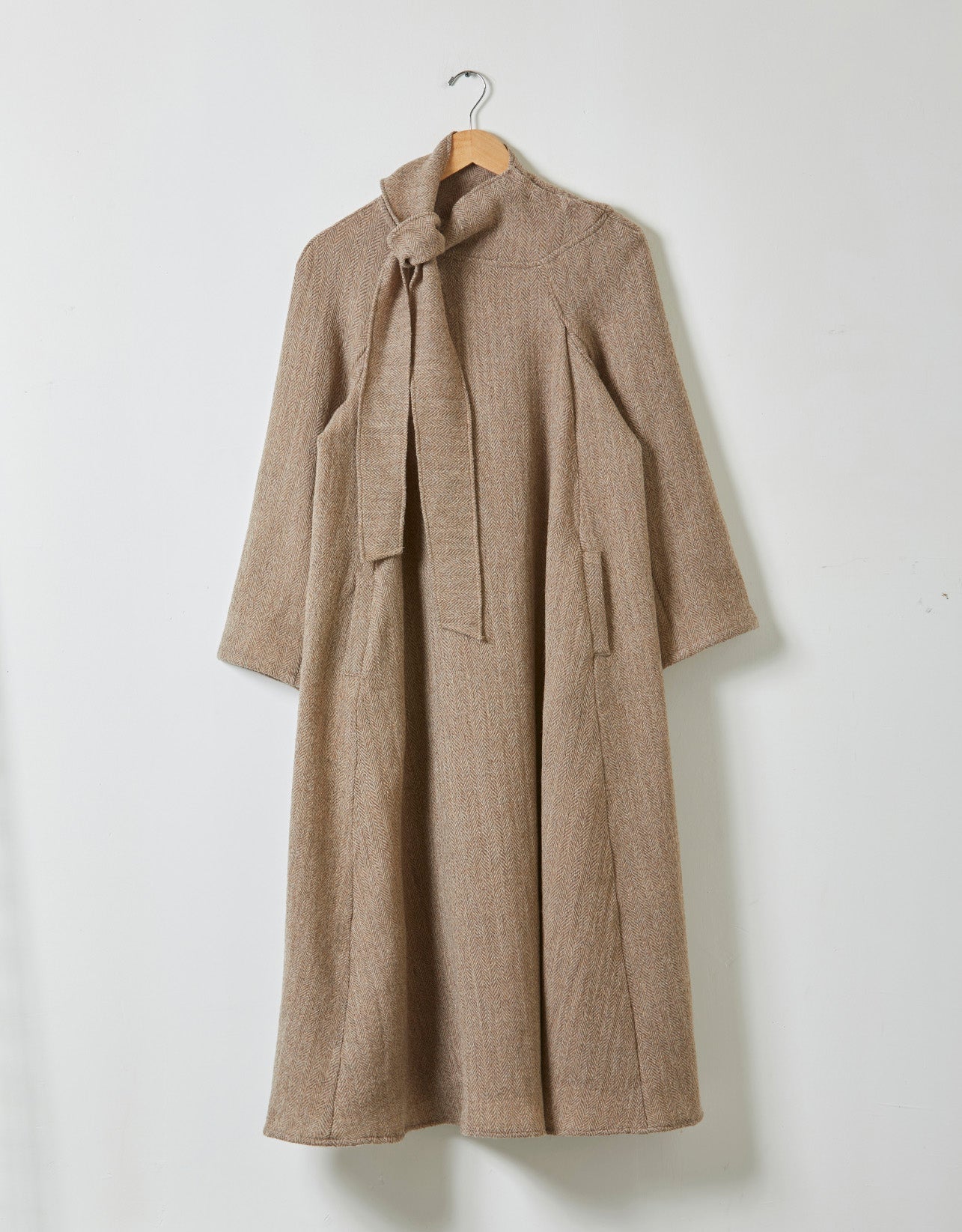 Scarf Dress in wool herringbone gauze