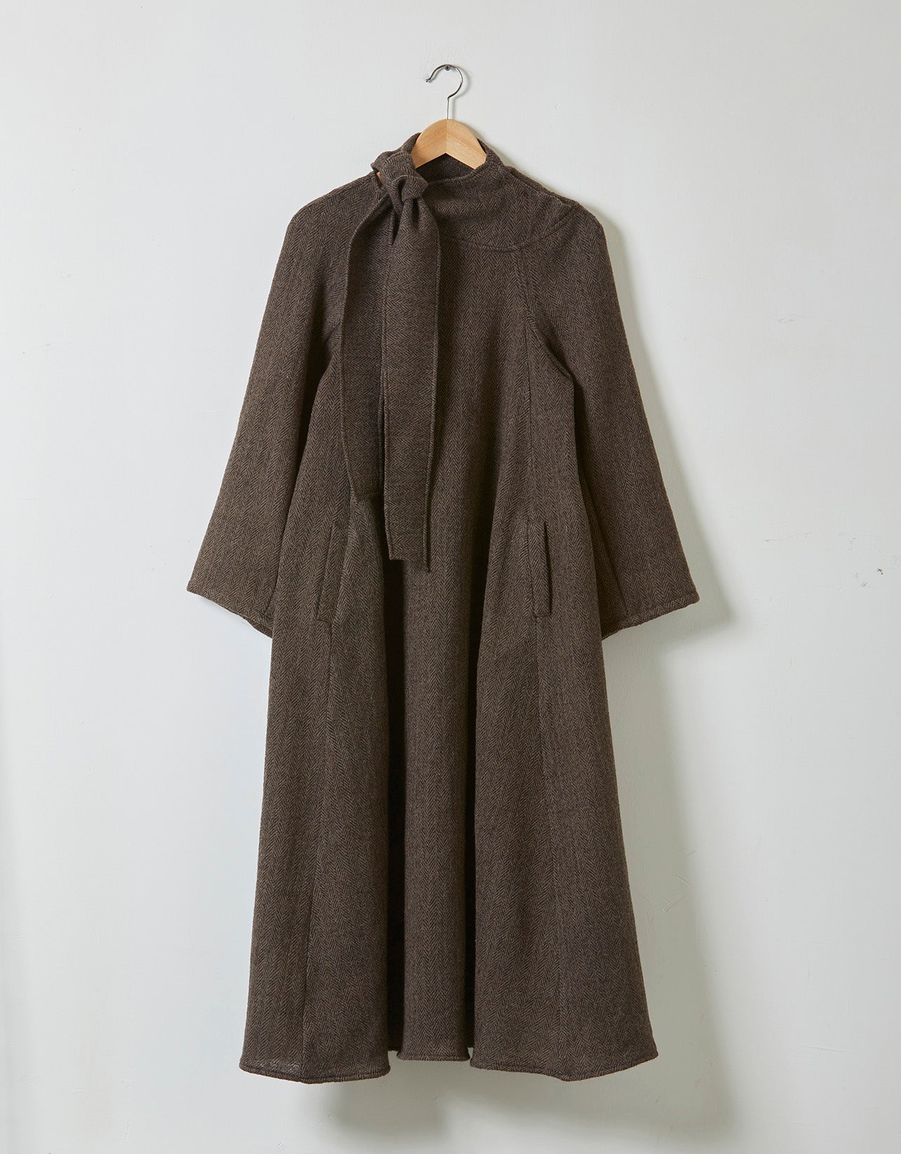 Scarf Dress in wool herringbone gauze