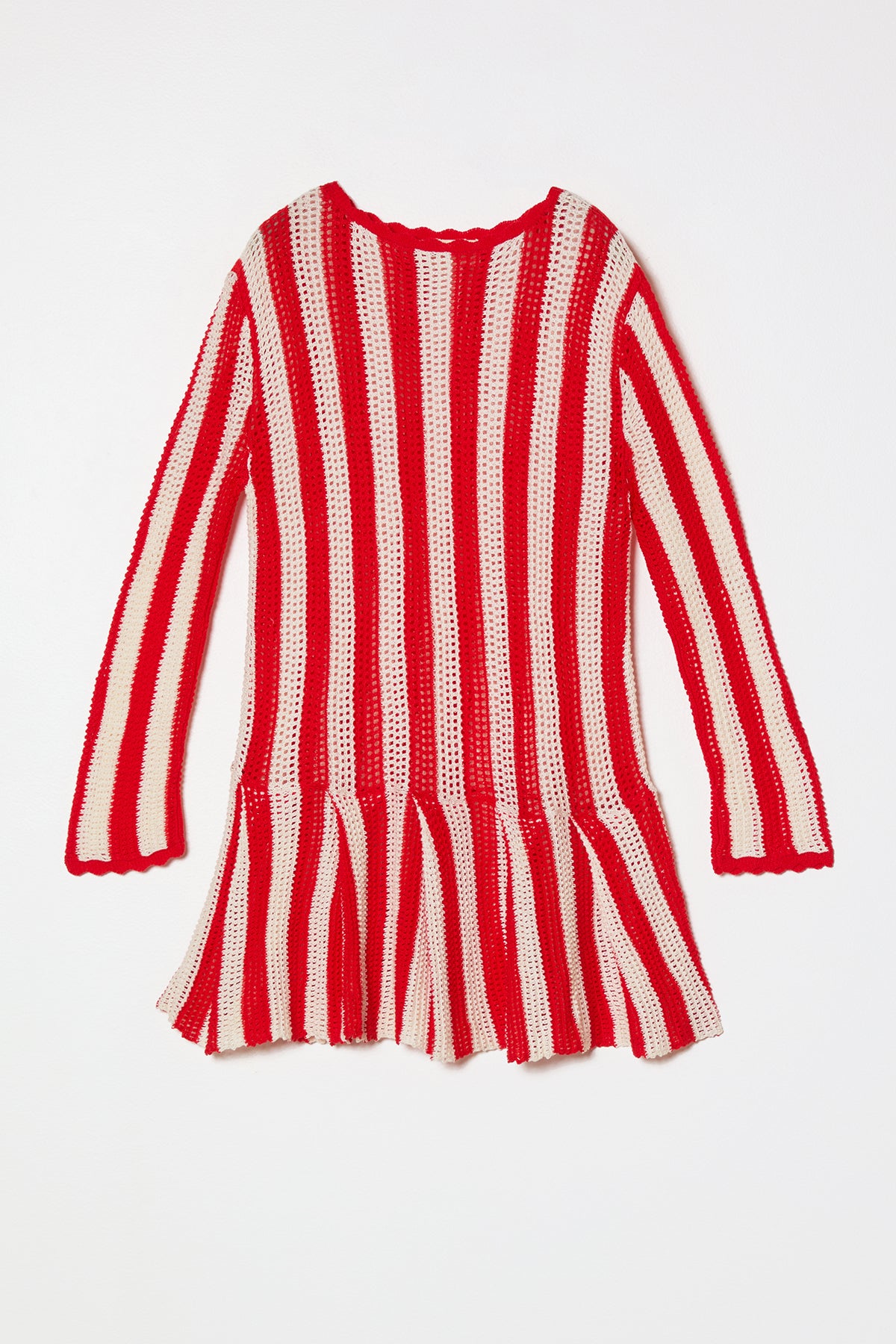 Frida Dress in Openwork Knit - Red and White