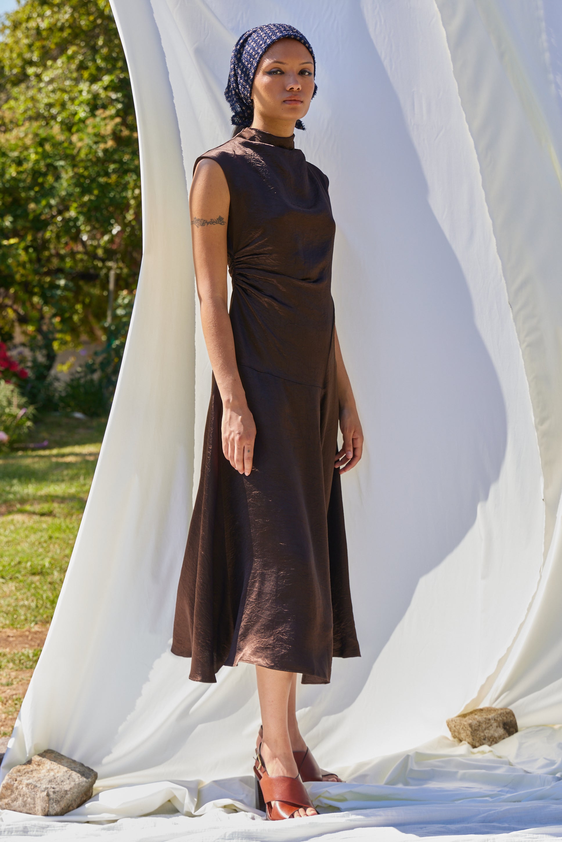 Twisted Dress in Crinkled Satin