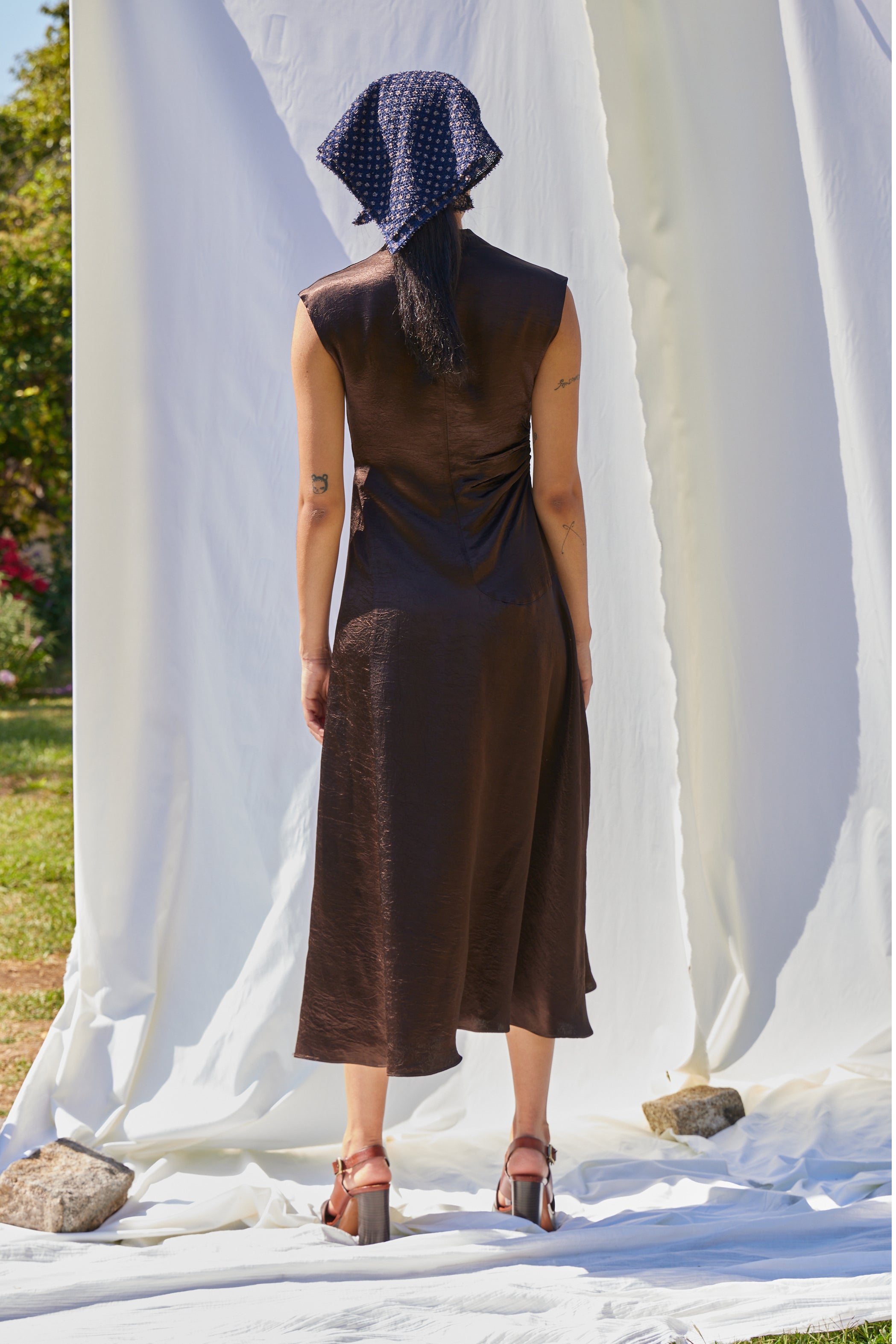 Twisted Dress in Crinkled Satin