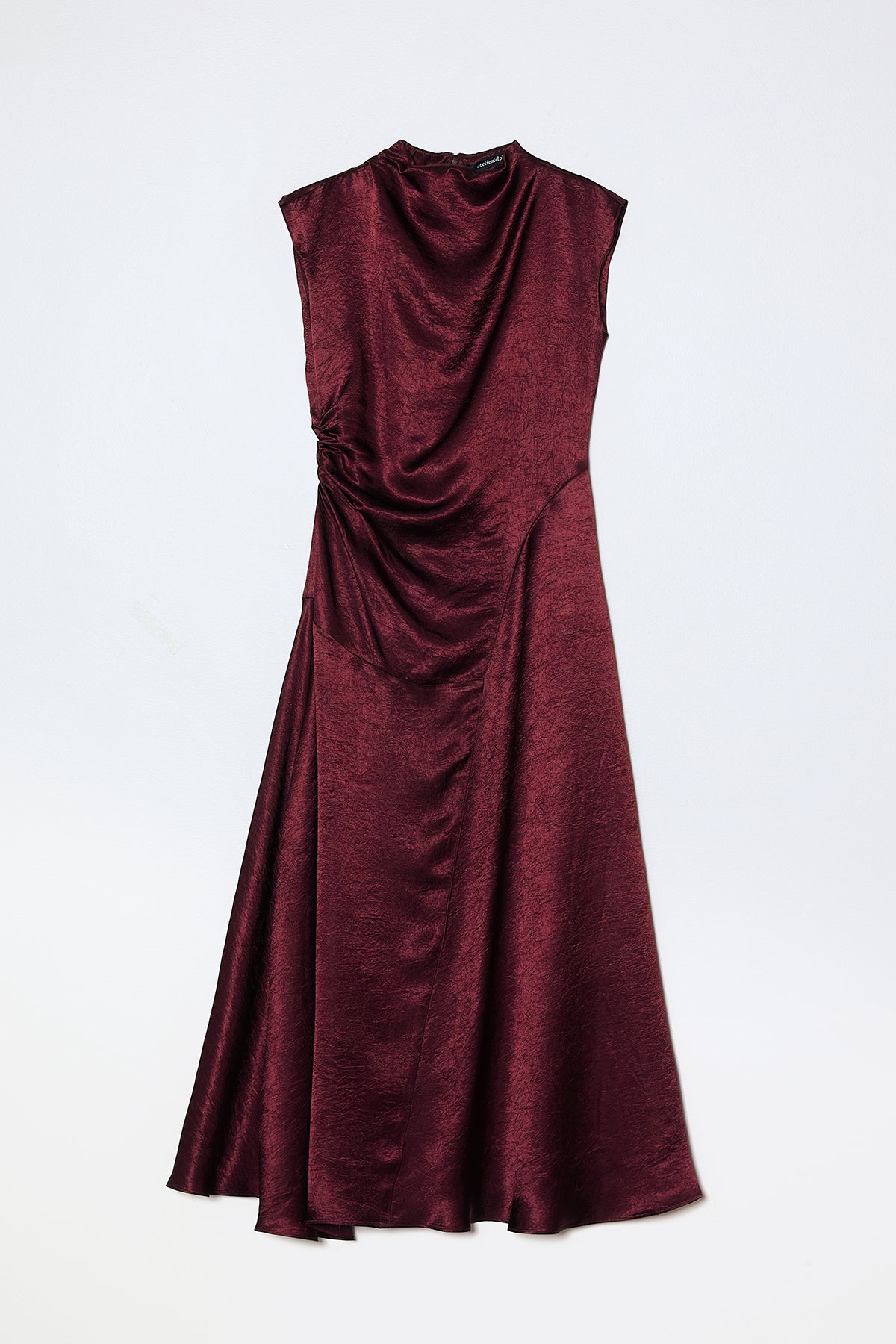 Twisted Dress in Crinkled Satin - Burgundy