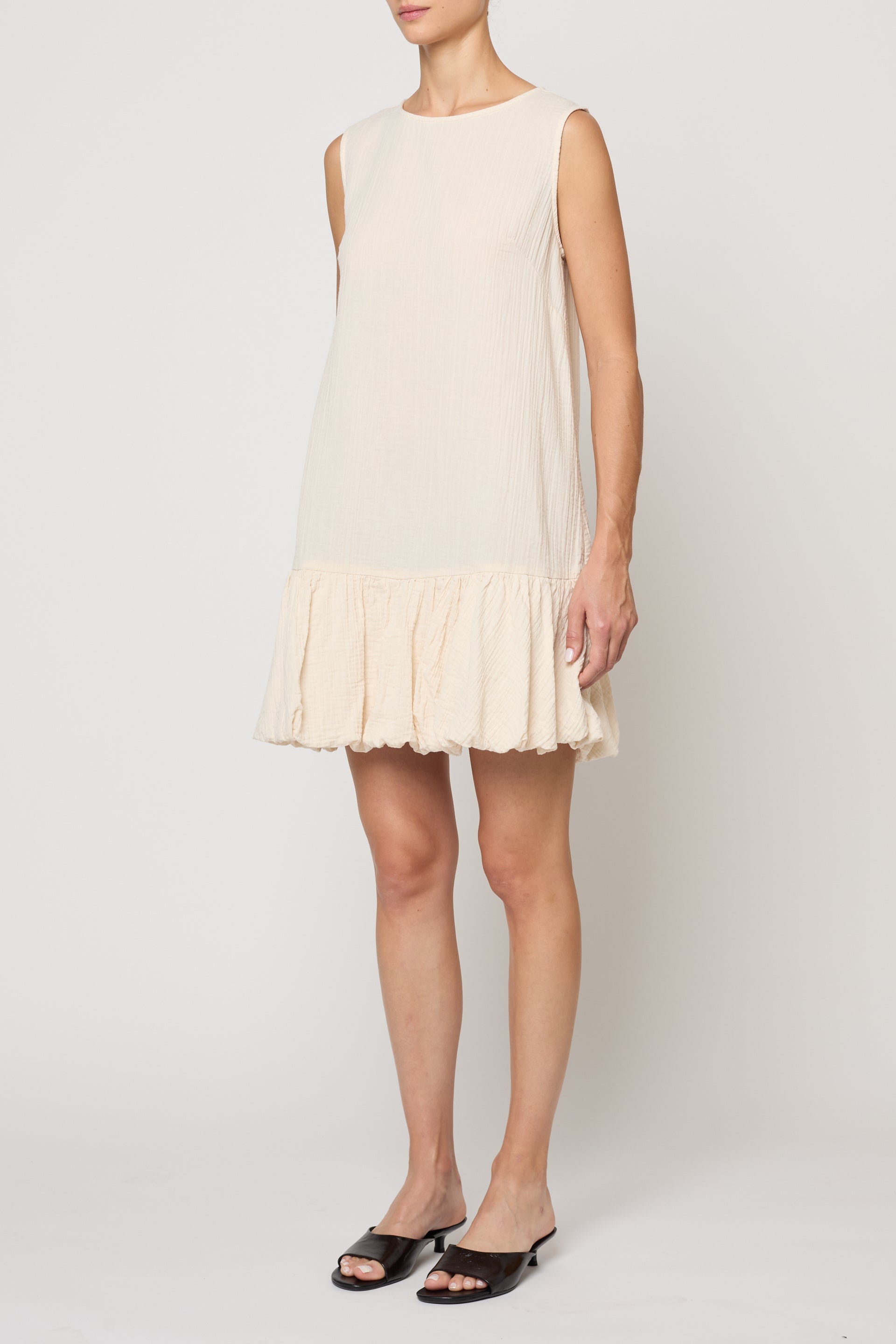 Balloon Mini Dress in Crinkled Cotton Gauze