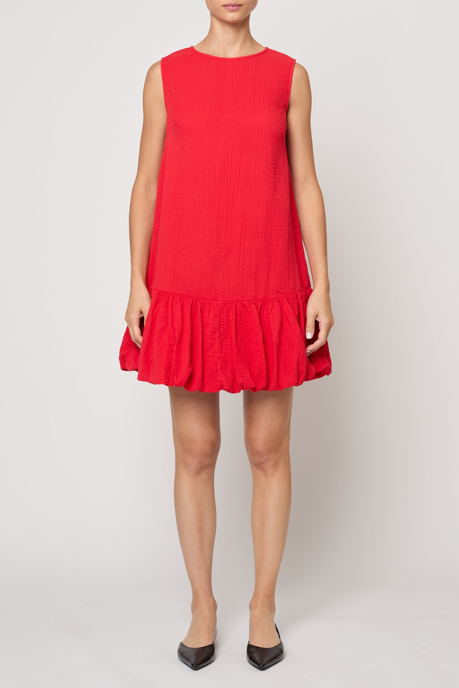 Balloon Mini Dress in Crinkled Cotton Gauze