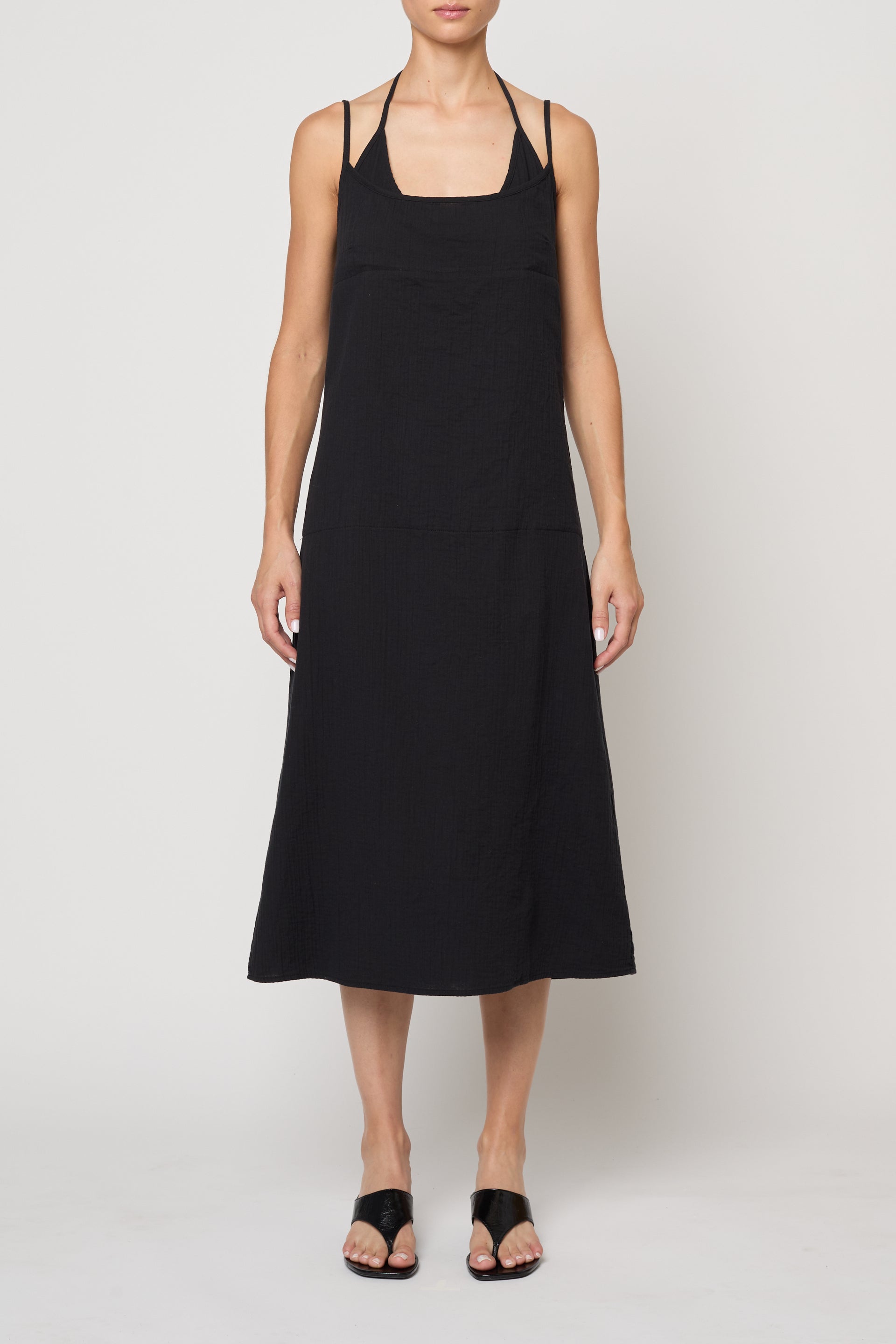 Slip Midi Dress in Crinkled Cotton Gauze