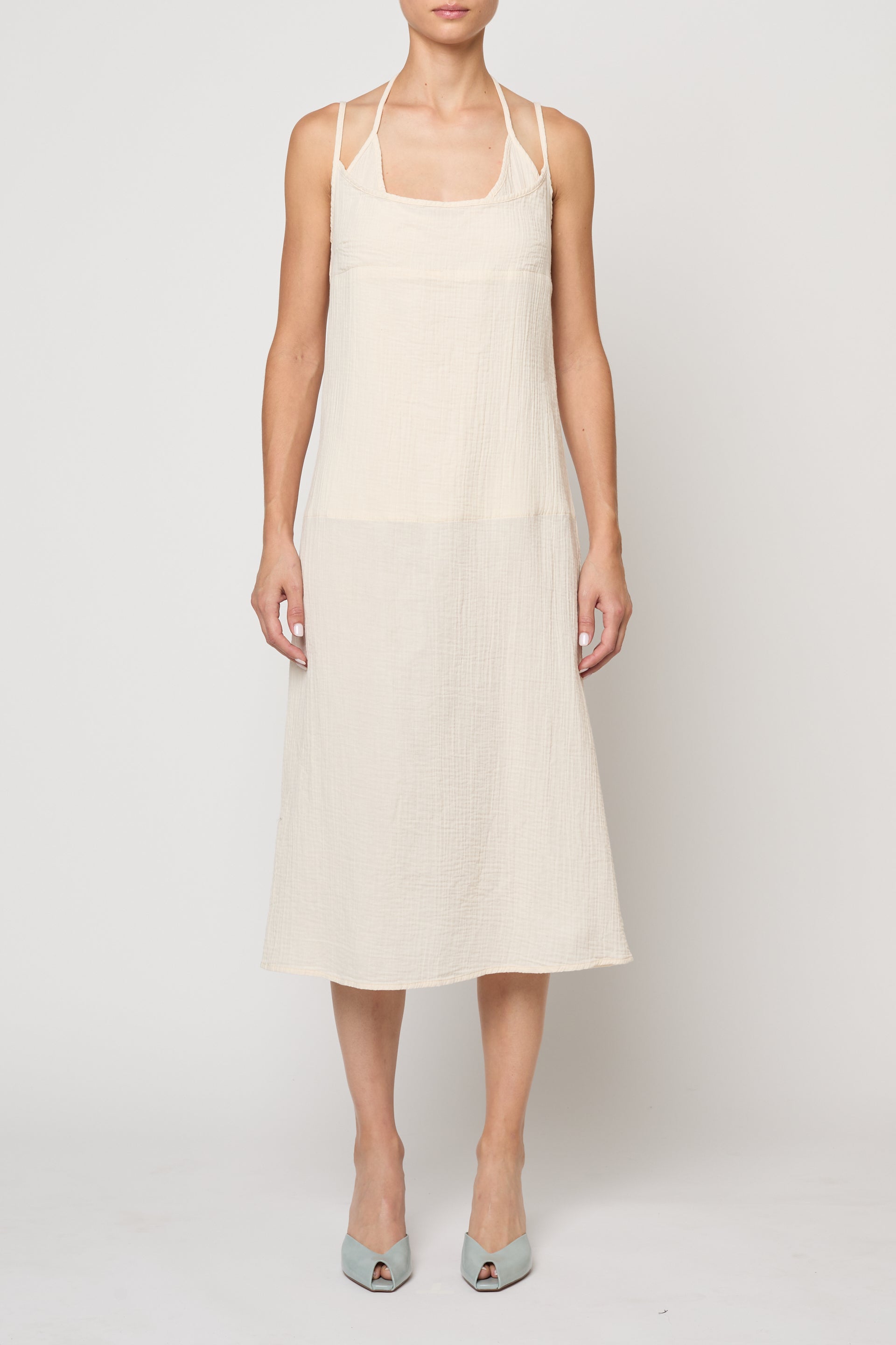 Slip Midi Dress in Crinkled Cotton Gauze
