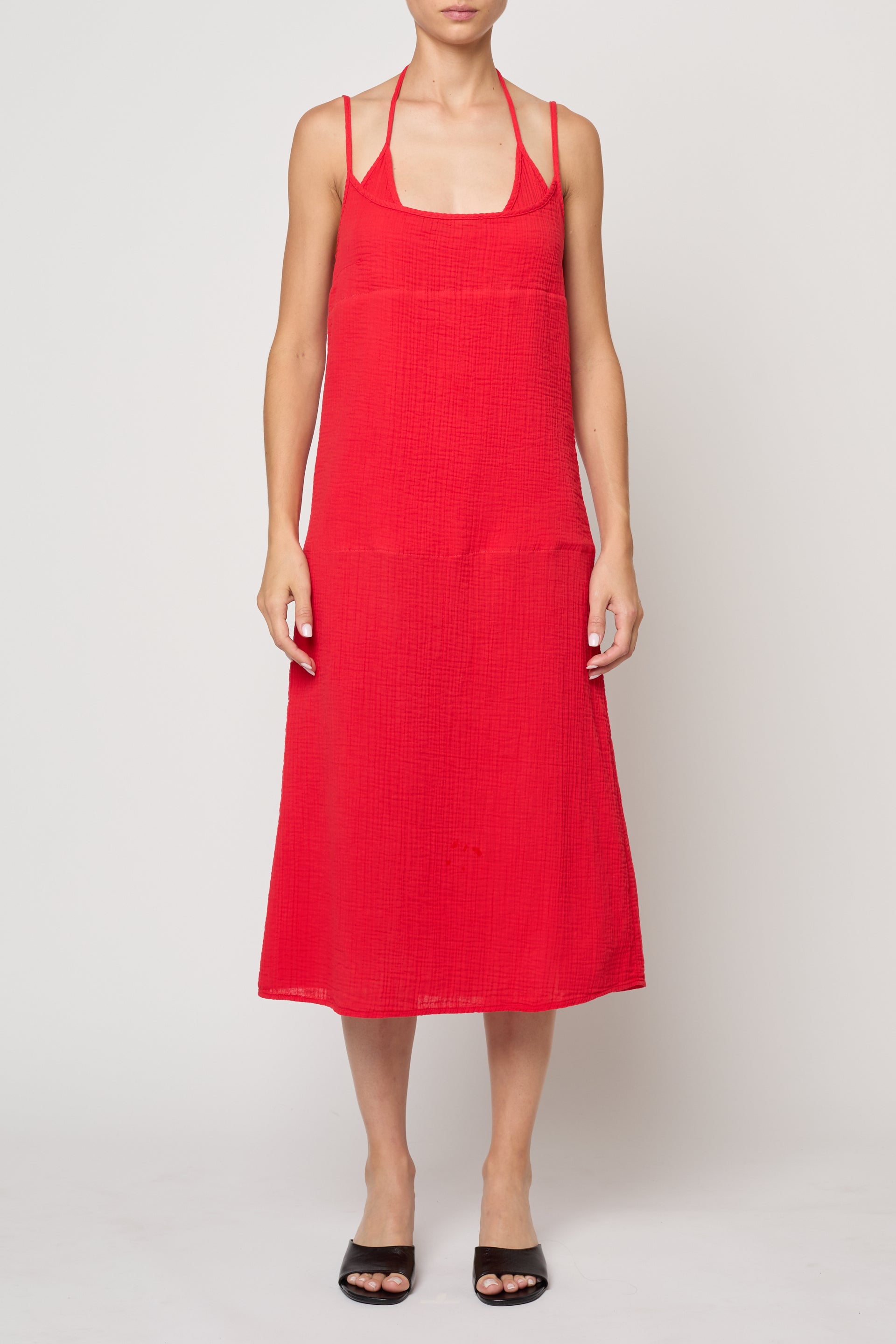 Slip Midi Dress in Crinkled Cotton Gauze