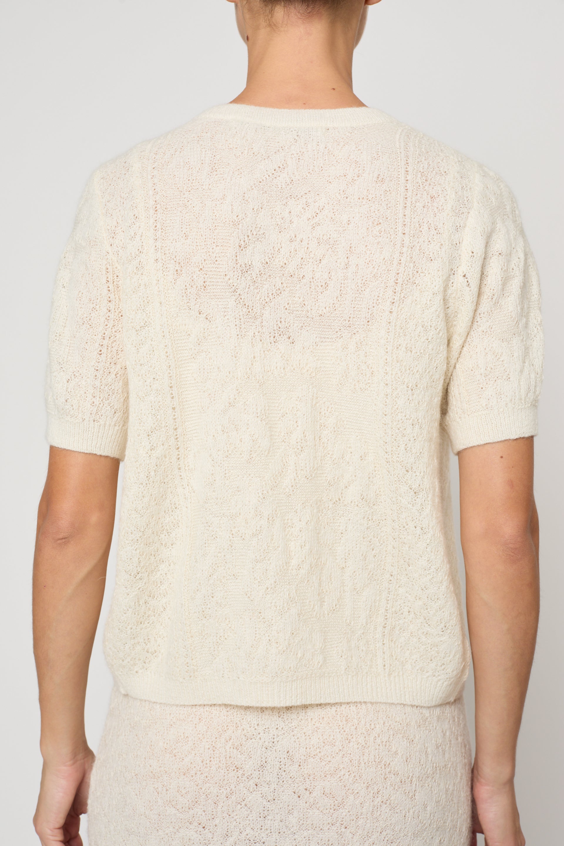 Lacy Short Sleeve Cardigan in Jacquard Lace - Cream