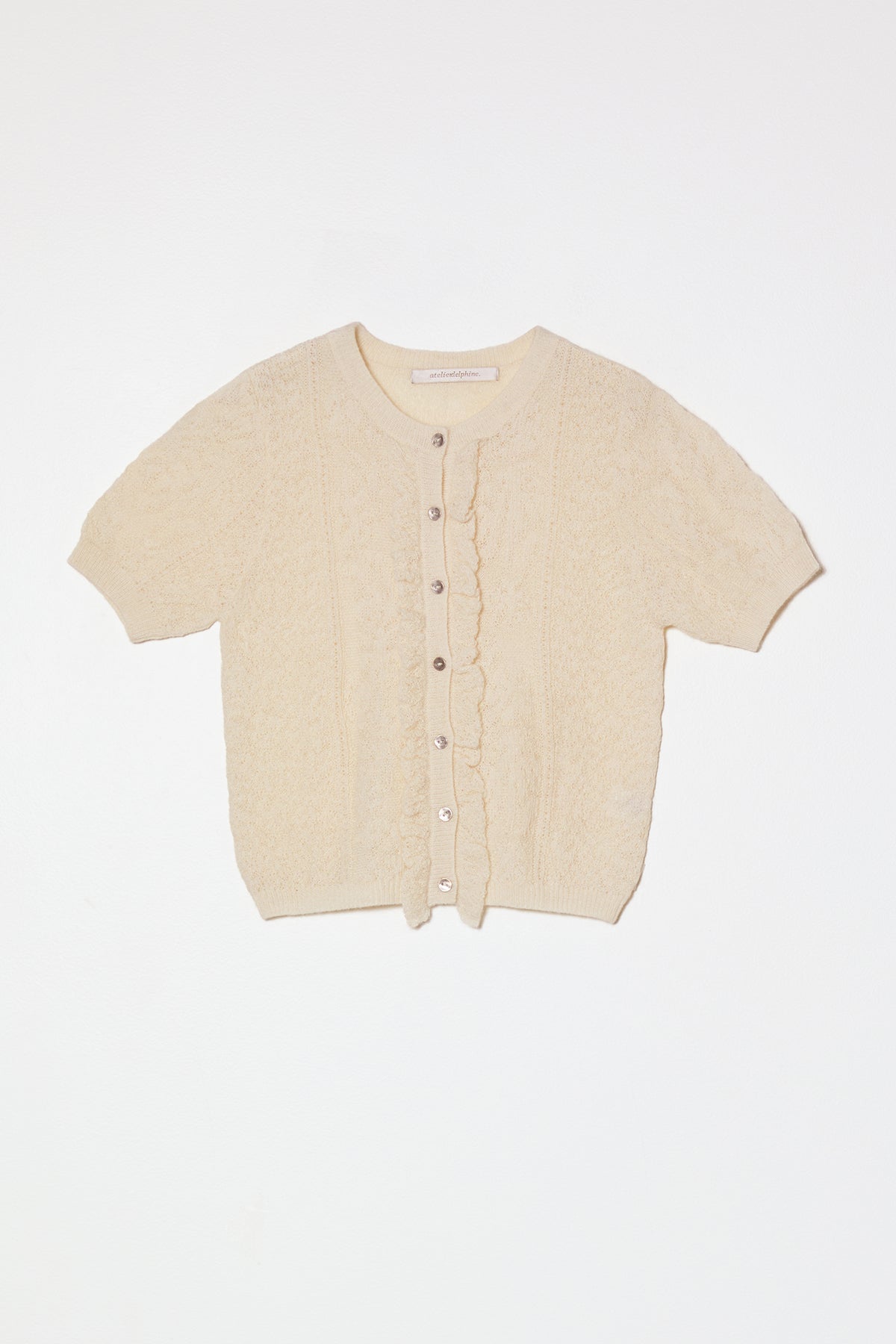 Lacy Short Sleeve Cardigan in Jacquard Lace - Cream