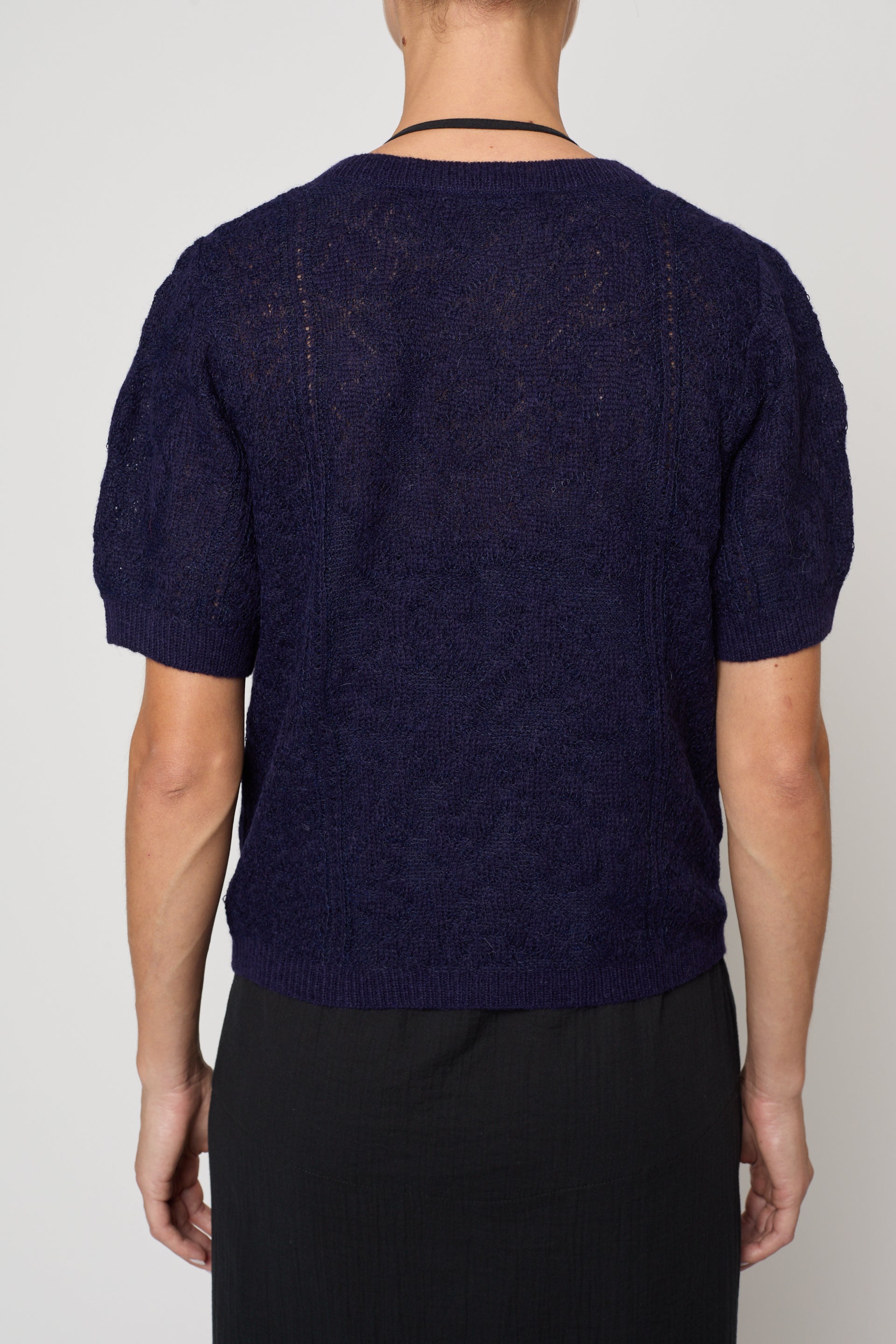 Lacy Short Sleeve Cardigan in Jacquard Lace - Deep Sea
