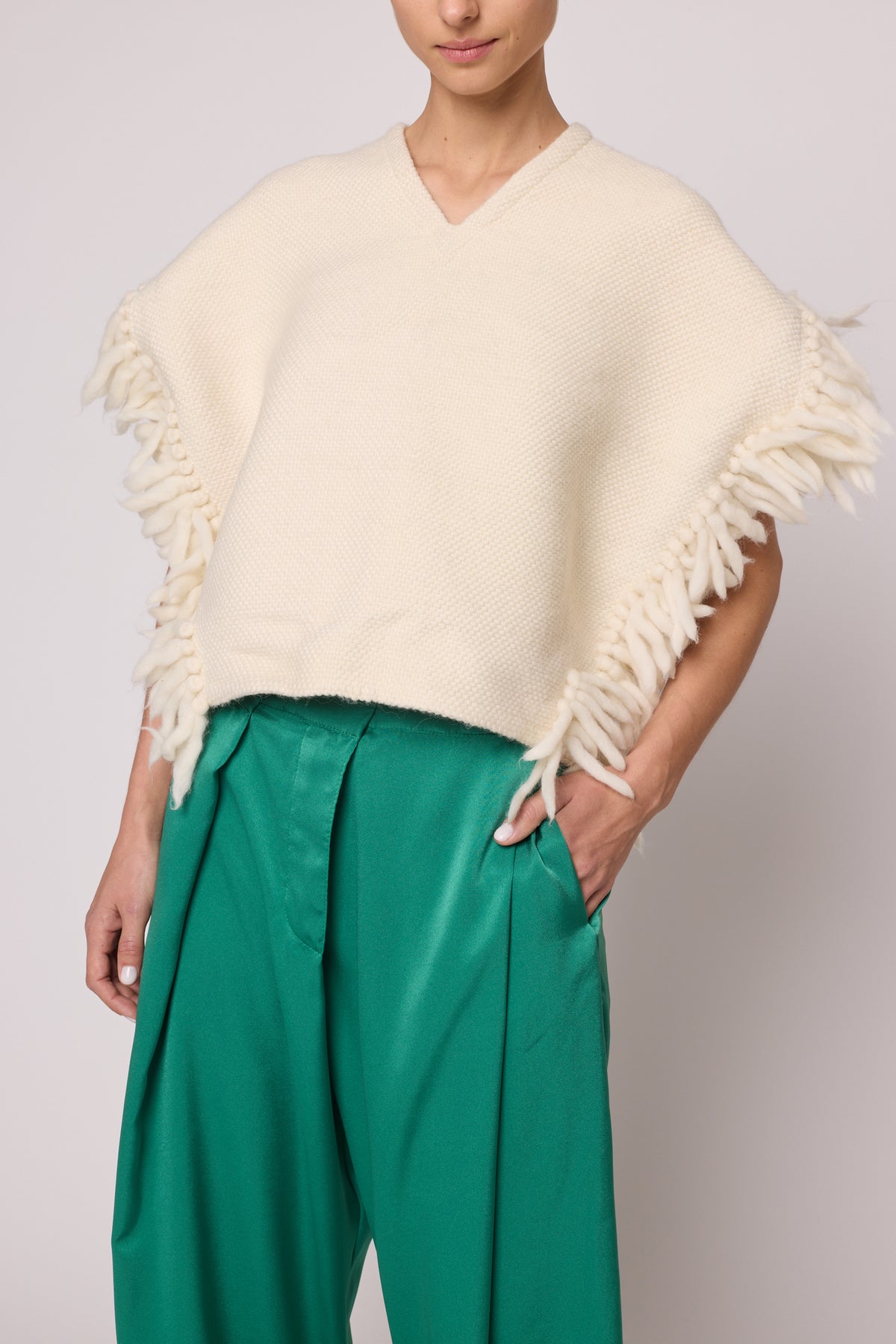 Celeste Top in Handwoven Alpaca with Chunky Wool Fringe