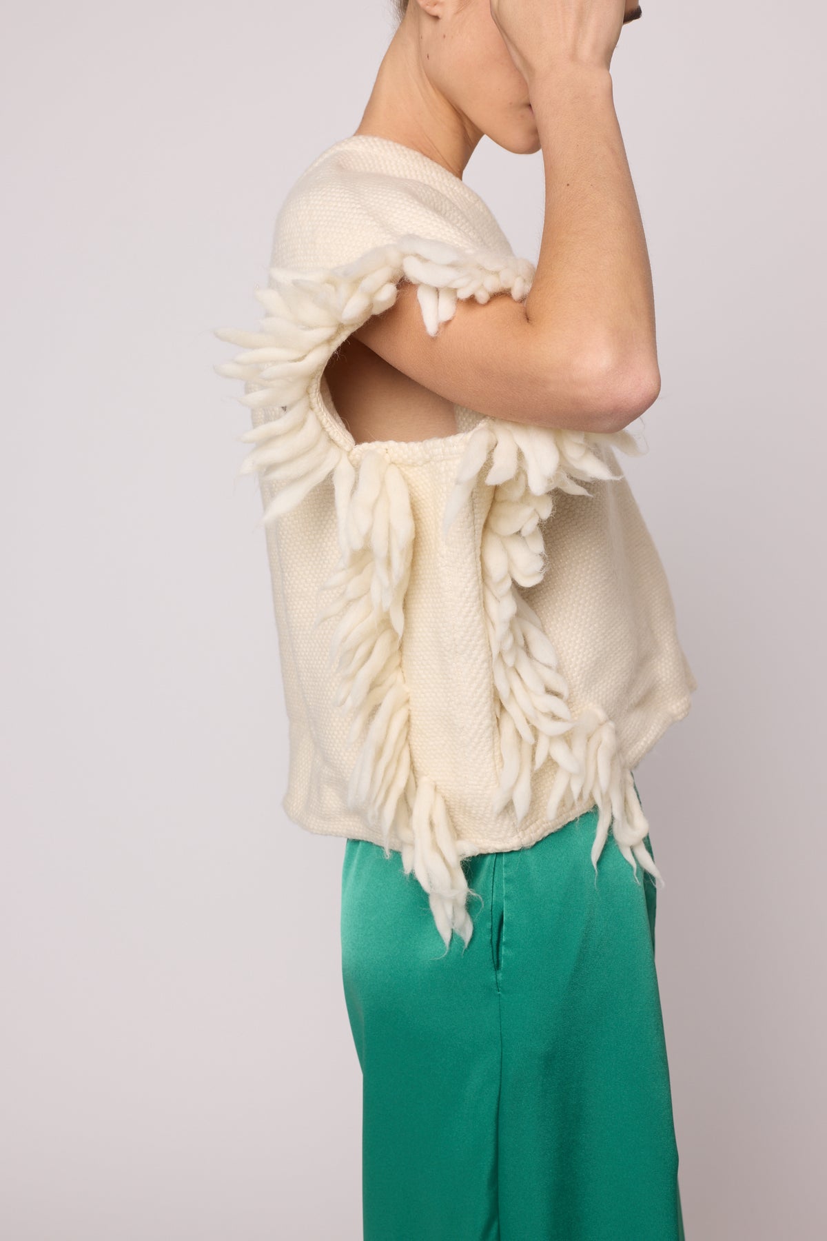 Celeste Top in Handwoven Alpaca with Chunky Wool Fringe