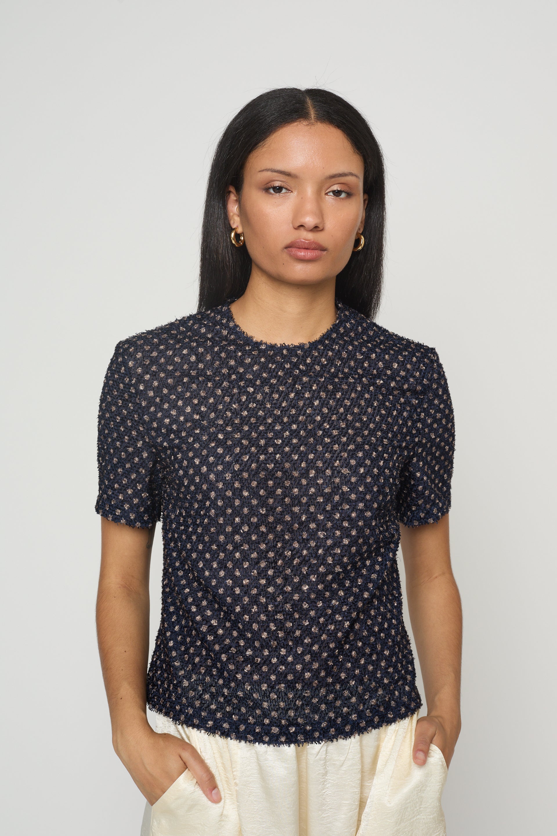 Crop Top in Sheer Fuzzy Polka Dots