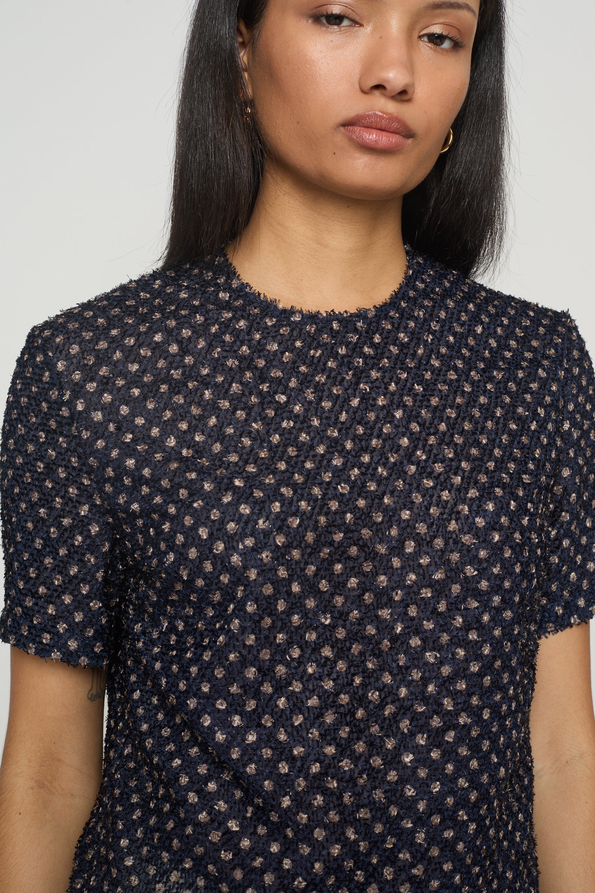 Crop Top in Sheer Fuzzy Polka Dots