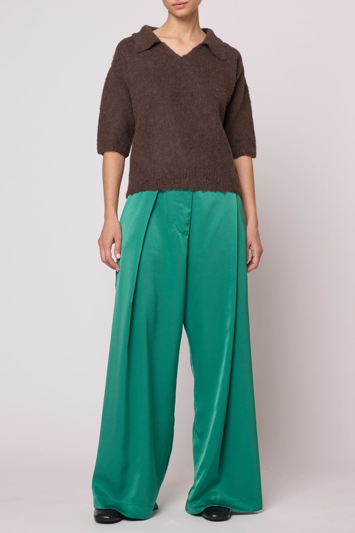 Asymmetrical Trouser in Matte Sheen Satin