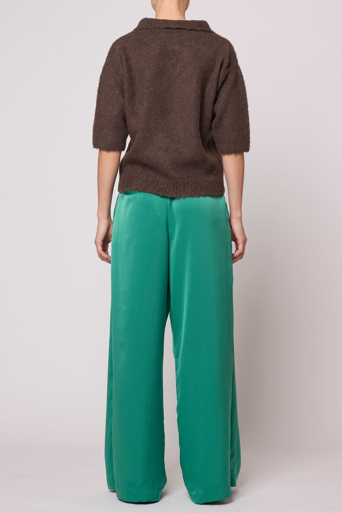 Asymmetrical Trouser in Matte Sheen Satin