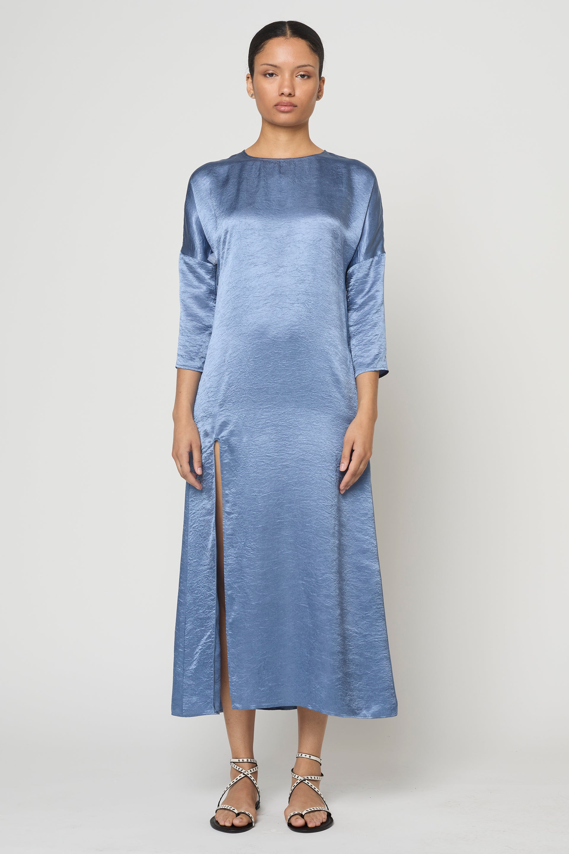 Kara Shirt Dress in Crinkled Satin