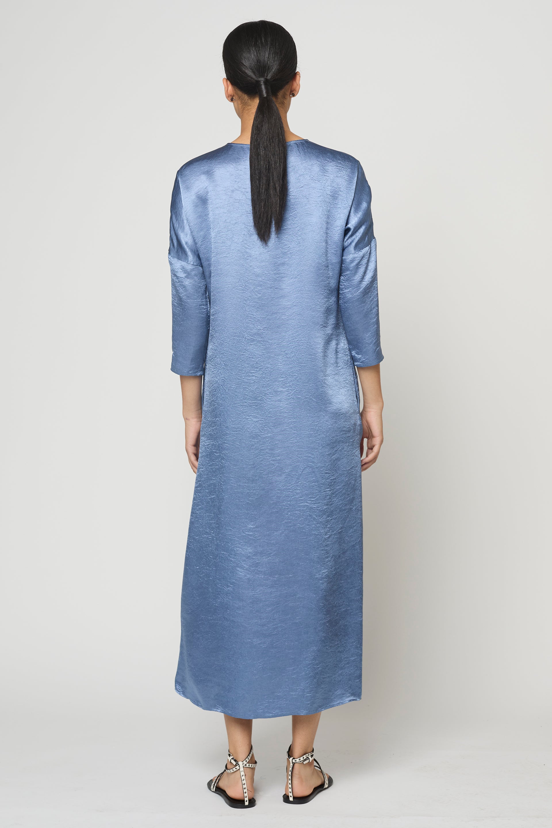 Kara Shirt Dress in Crinkled Satin