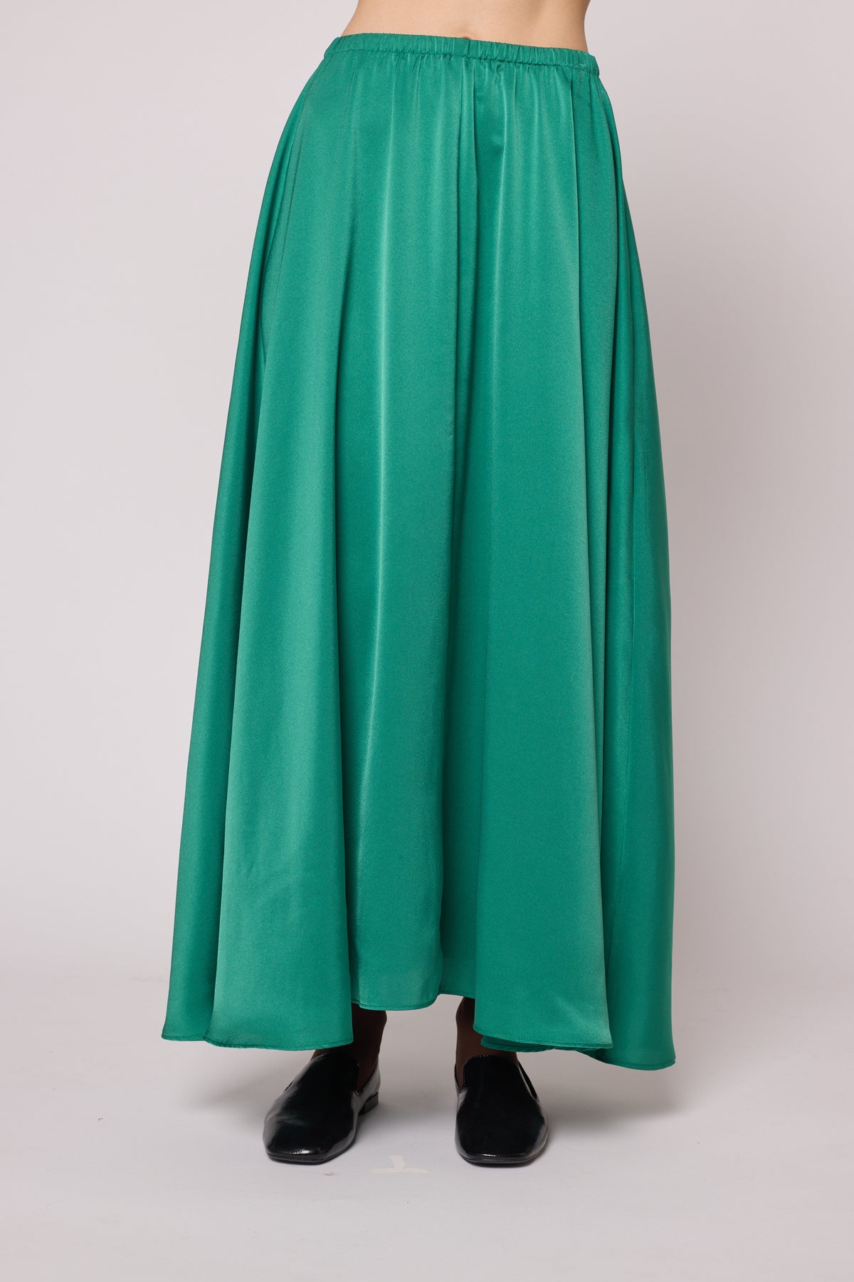 Madison Long Skirt in Matte Sheen Satin - Green