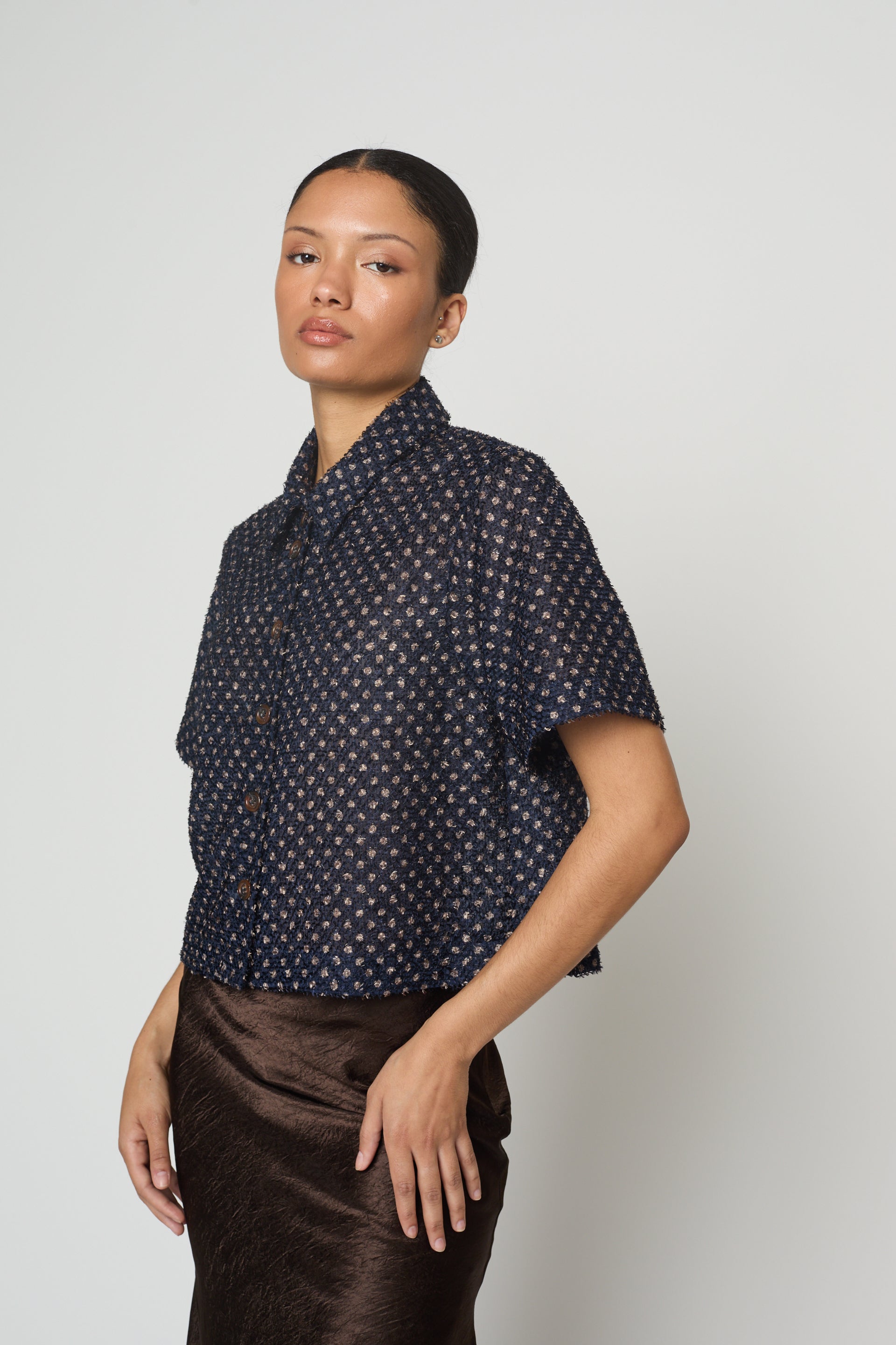 Anouk Blouse in Sheer Fuzzy Polka Dots