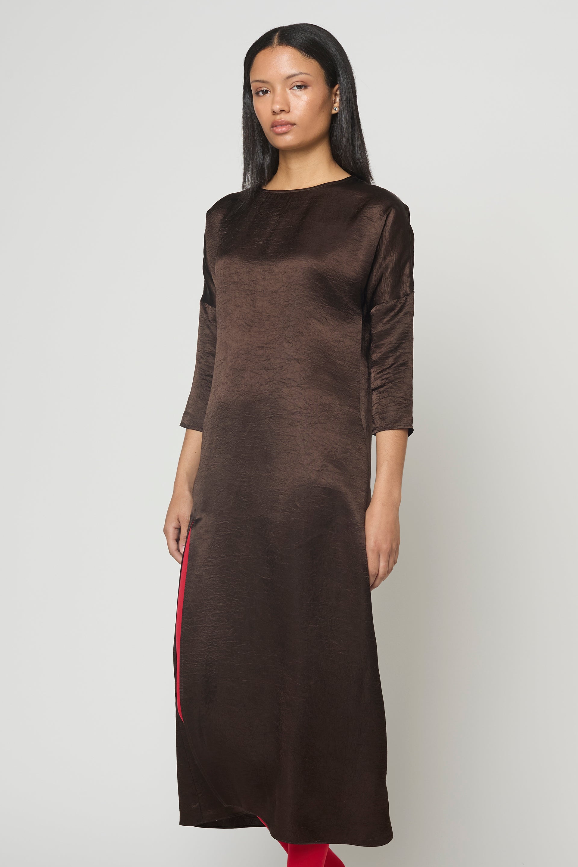 Kara Shirt Dress in Crinkled Satin