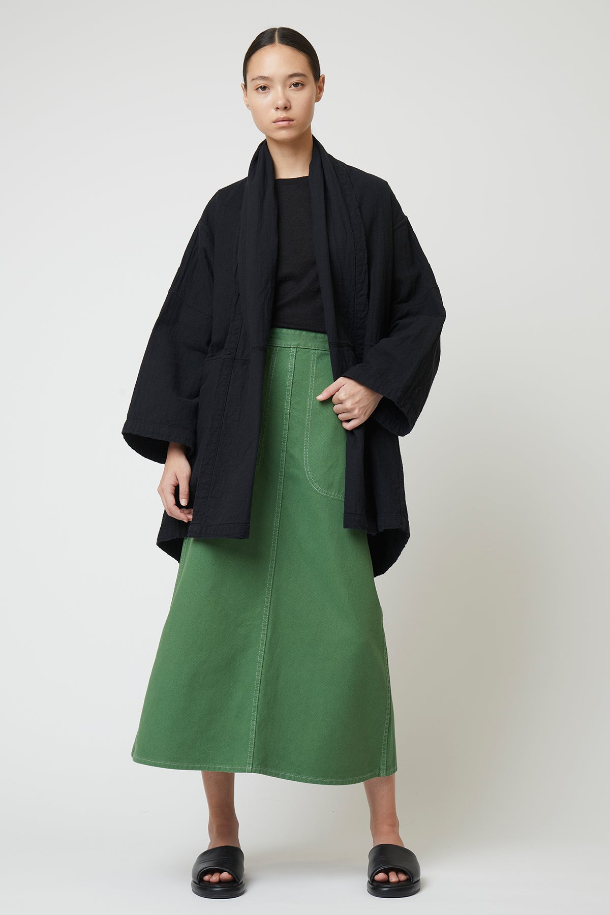 Haori Coat in Double Layer Gauze - Black