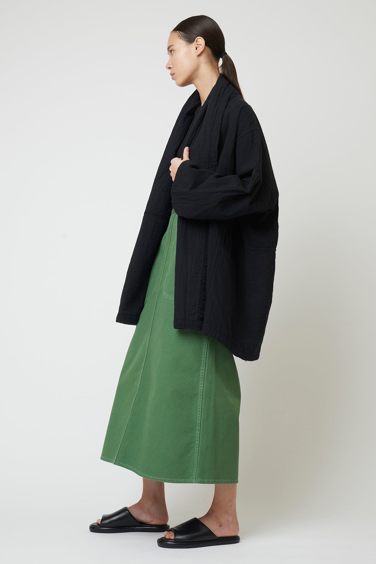 Haori Coat in Double Layer Gauze - Black