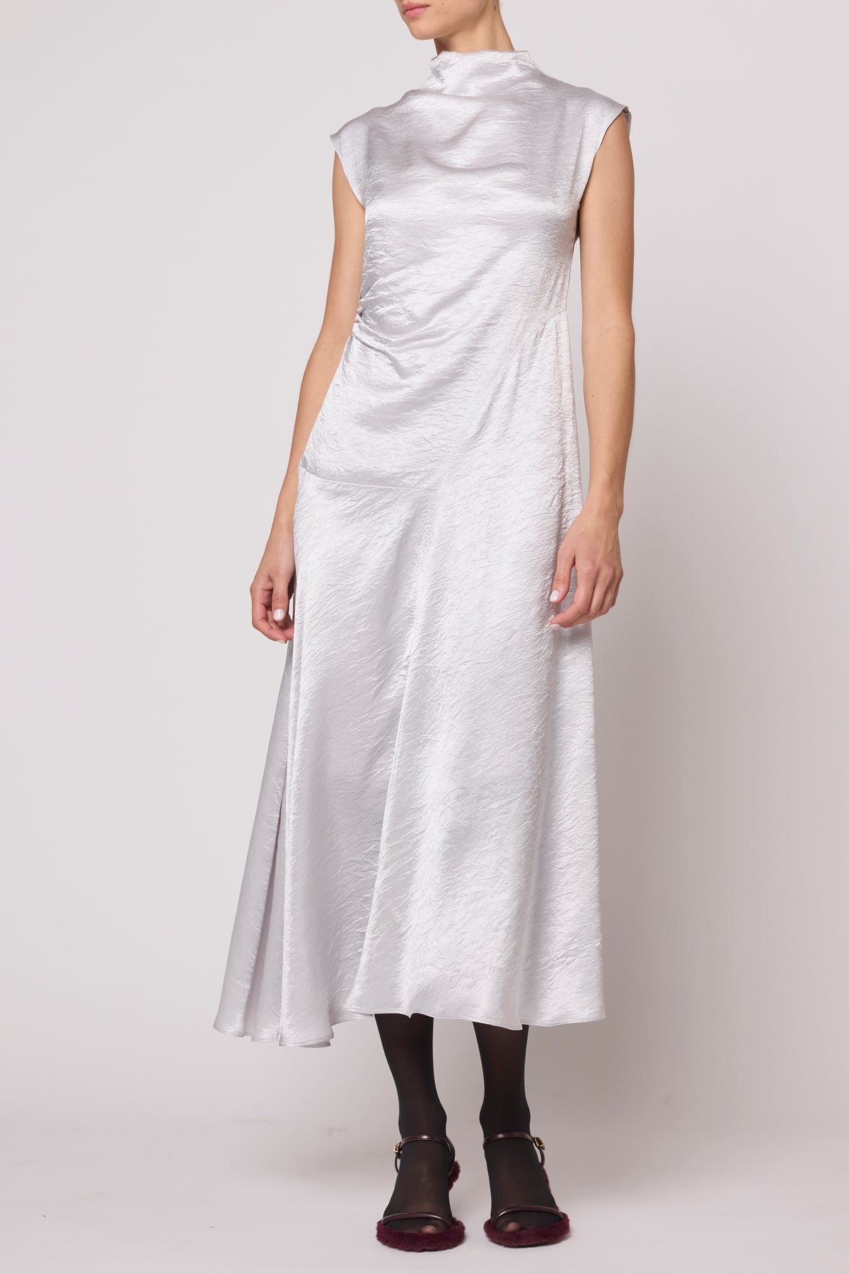 Twisted Dress in Crinkled Satin - Silver