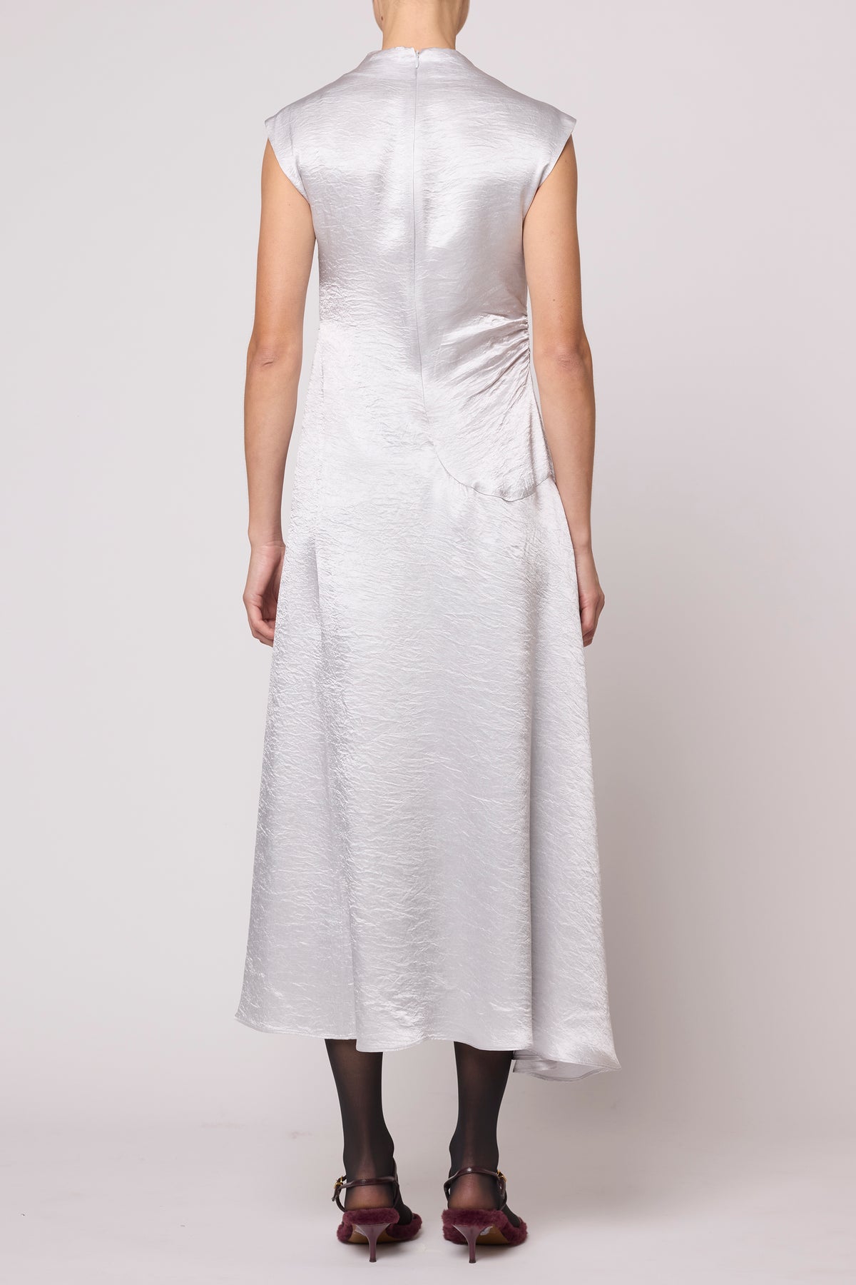 Twisted Dress in Crinkled Satin - Silver
