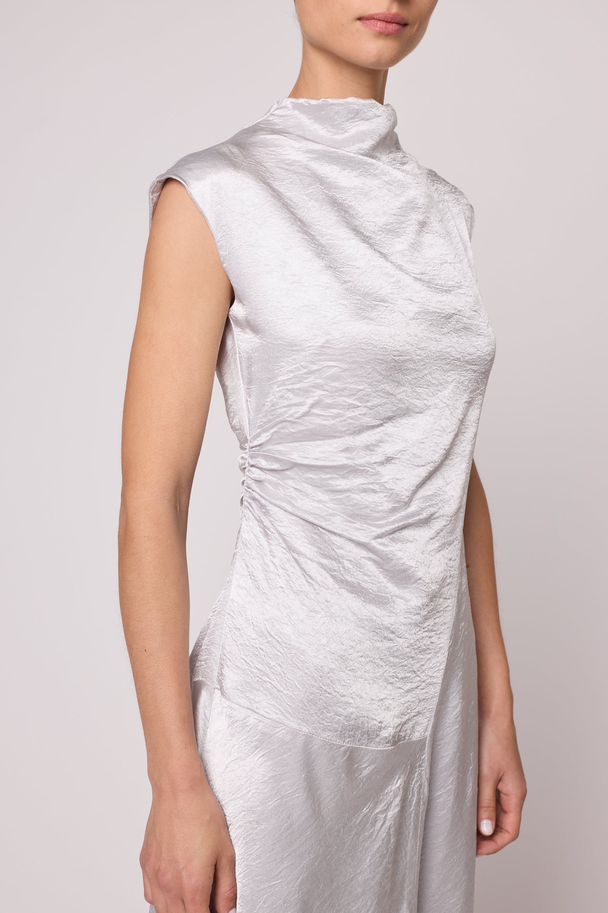 Twisted Dress in Crinkled Satin - Silver