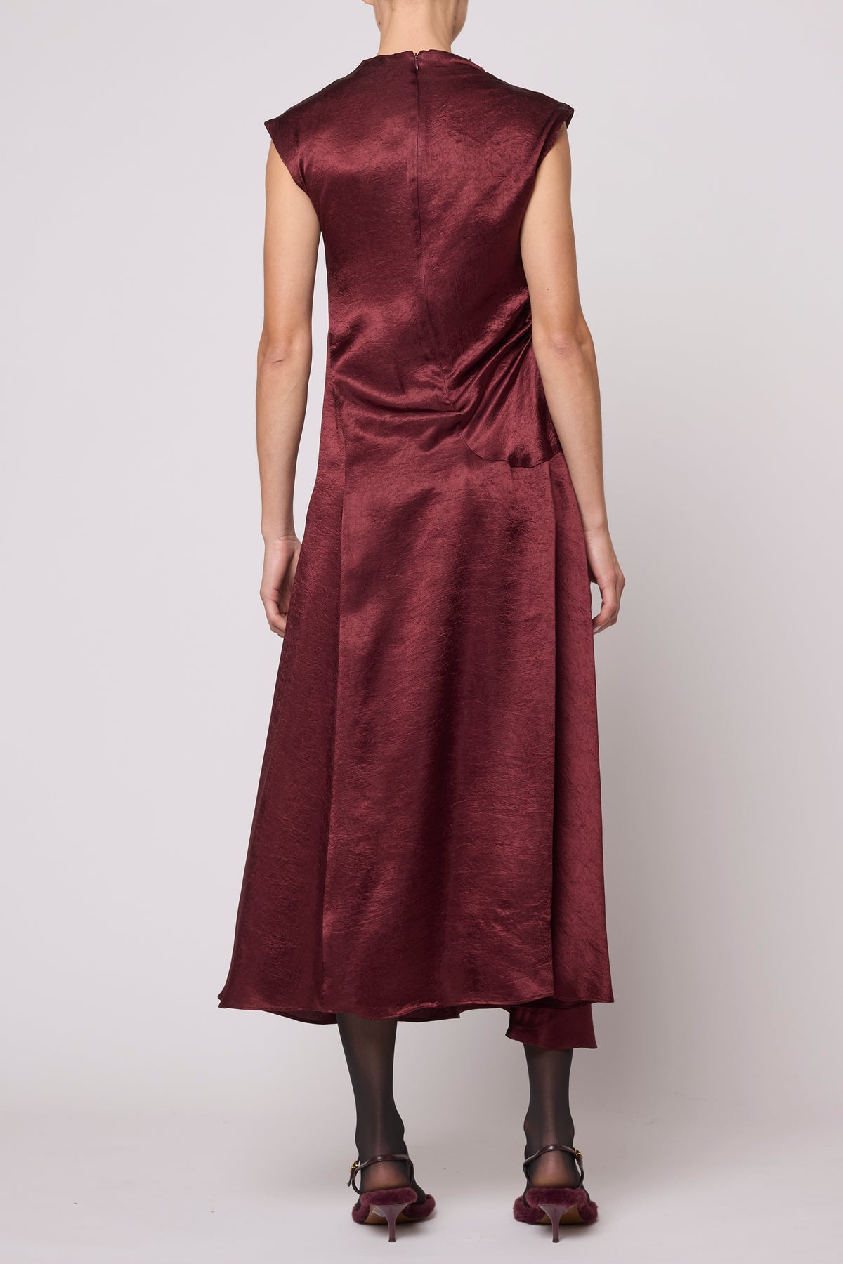 Twisted Dress in Crinkled Satin - Burgundy